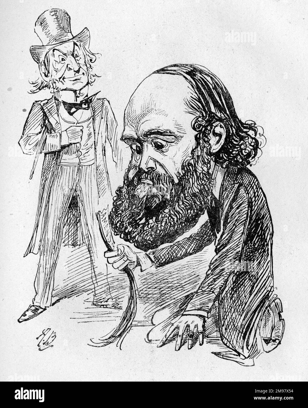 Cartoon, Lord Salisbury e W e Gladstone, leader politici rivali -- Lord Salisbury mangia il porro (che rappresenta un emendamento parlamentare). Foto Stock