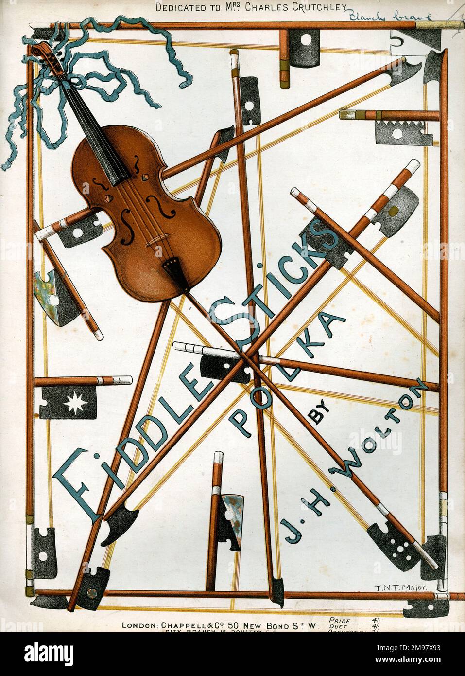Copertina musicale, Fiddle Sticks Polka di J H Wolton, dedicata a Mrs Charles Crutchley. Foto Stock