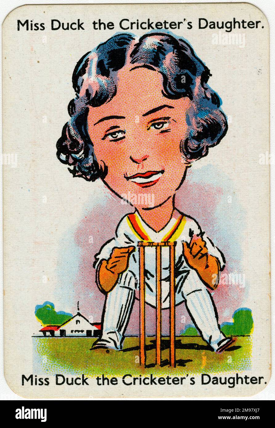 Buone famiglie che giocano a carte - la figlia di Miss Duck the Cricketer. Foto Stock