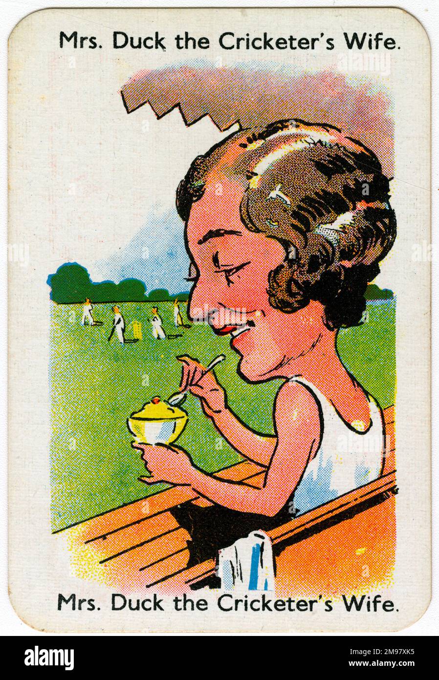 Buone carte da gioco - moglie di Mrs Duck the Cricketer. Foto Stock