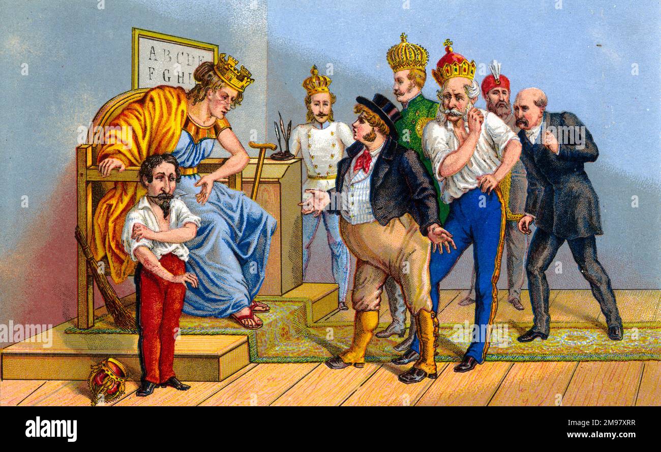 Cartone animato, la vendetta di John Bull davanti a Dame Europa. Foto Stock