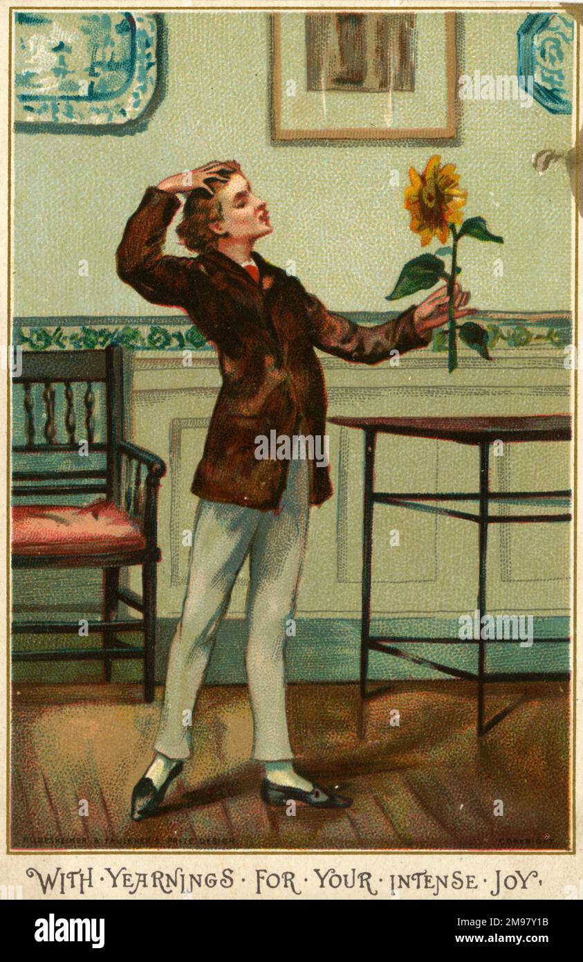 Oscar Wilde parodia, uomo e girasole -- con anelito per la vostra gioia intensa. Foto Stock