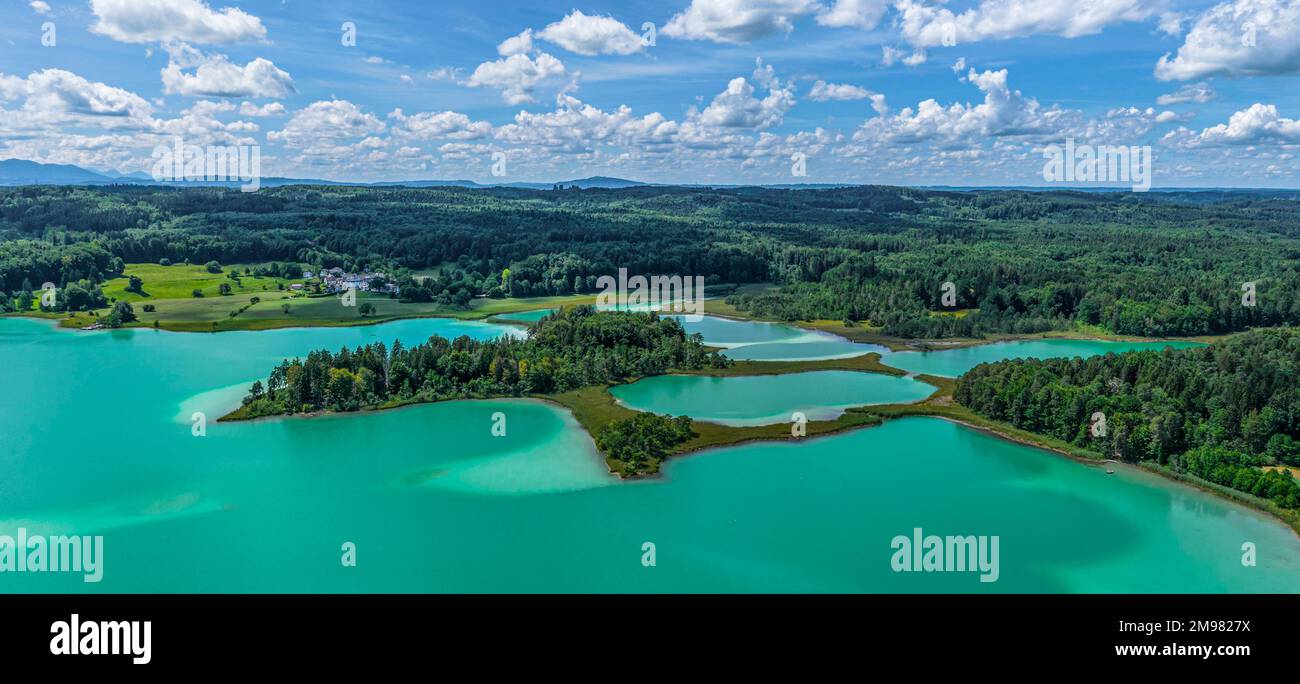 La regione intorno al Grande Lago di Pasqua vicino Seeshaupt dall'alto Foto Stock