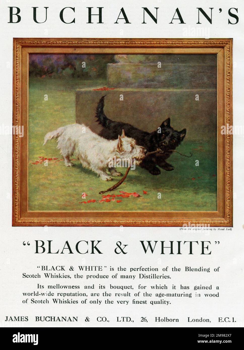 Pubblicità per il whisky bianco e nero di Buchanan, Natale 1927. Foto Stock