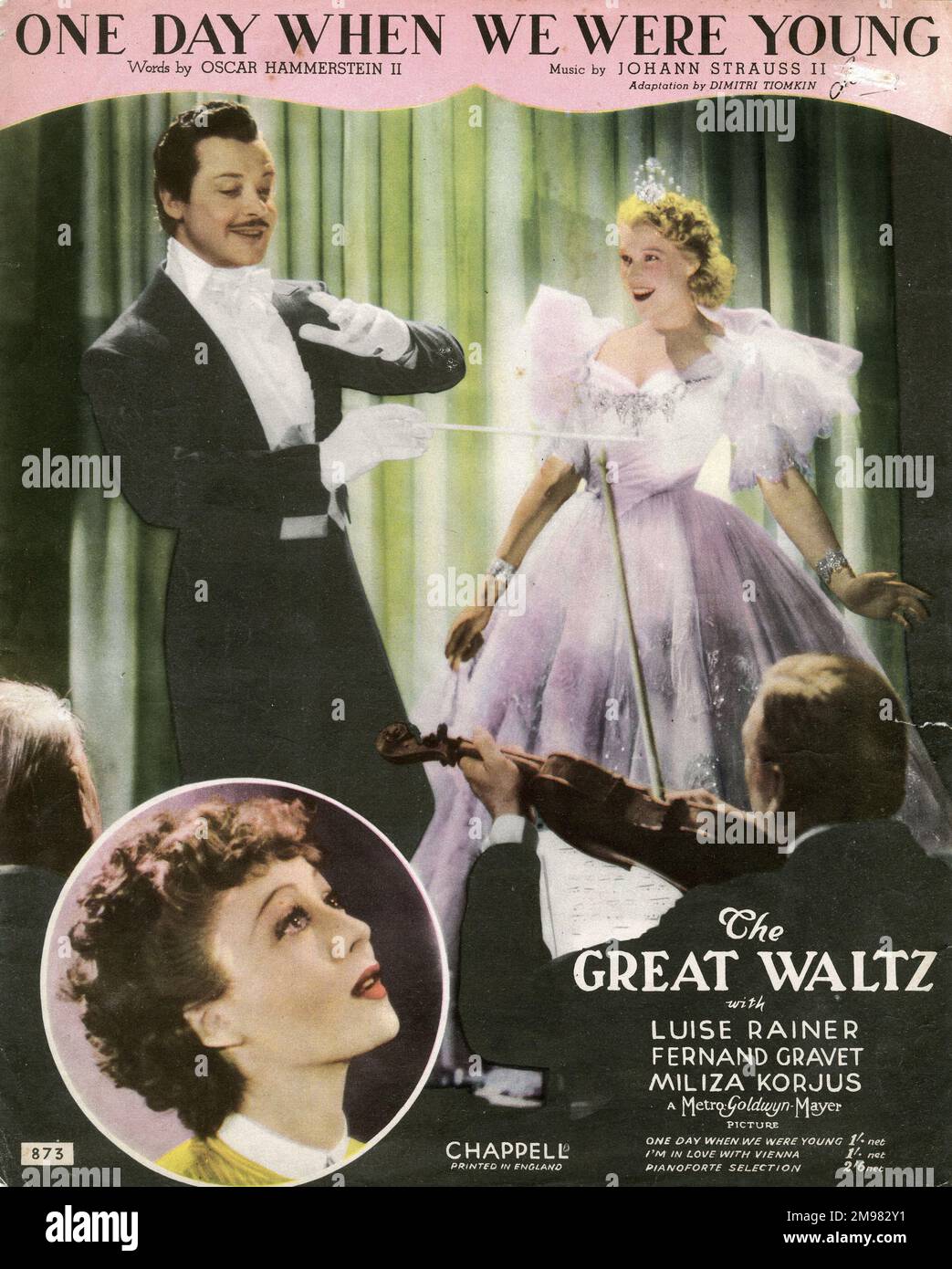 Copertina musicale, un giorno quando eravamo giovani, parole di Oscar Hammerstein II, musica di Johann Strauss II, adattamento di Dimitri Tiomkin, dal film il grande valzer, con Luise Rainer, Fernand Gravet e Miliza Korjus. Foto Stock