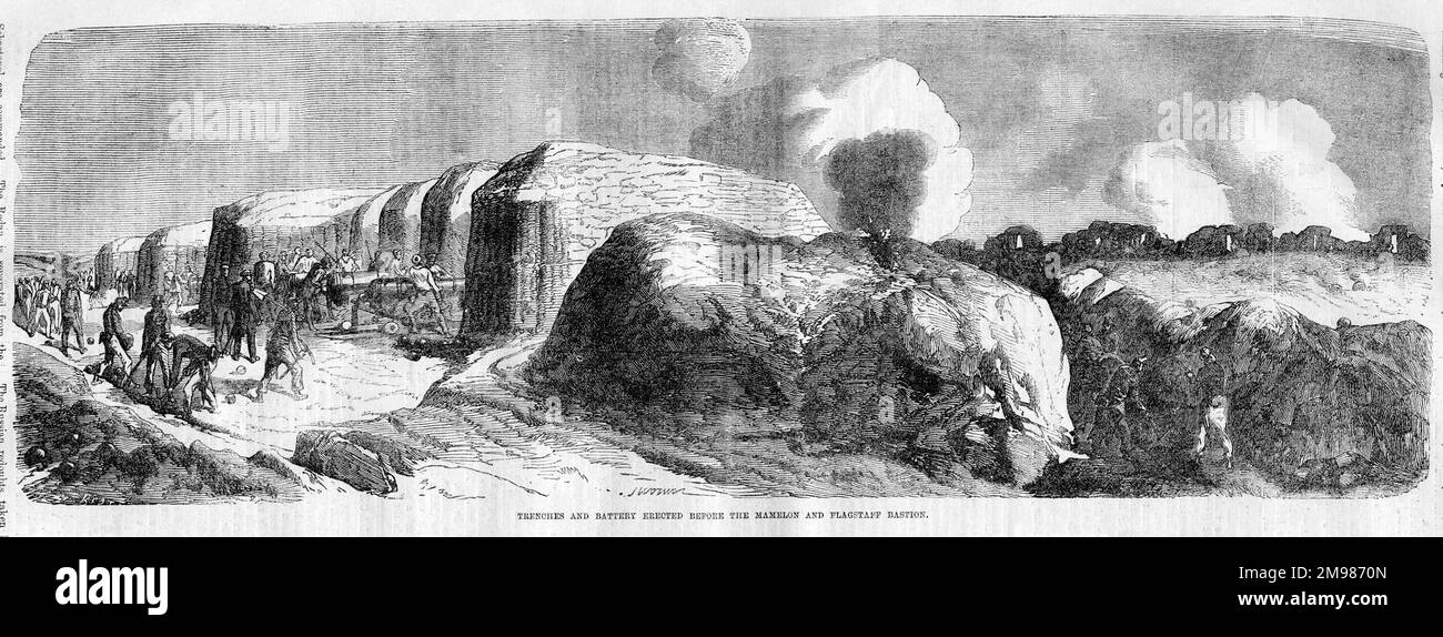 Crimea Guerra -- trincee e batteria erette prima del mamelon e bastione Flagstaff. Foto Stock