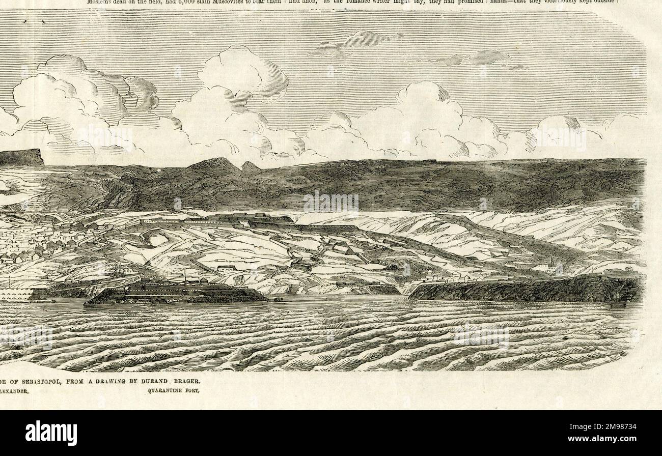 Guerra di Crimea -- vista panoramica sul lato sud di Sebastopol, tra cui Fort Alexander e un forte di quarantena. Foto Stock