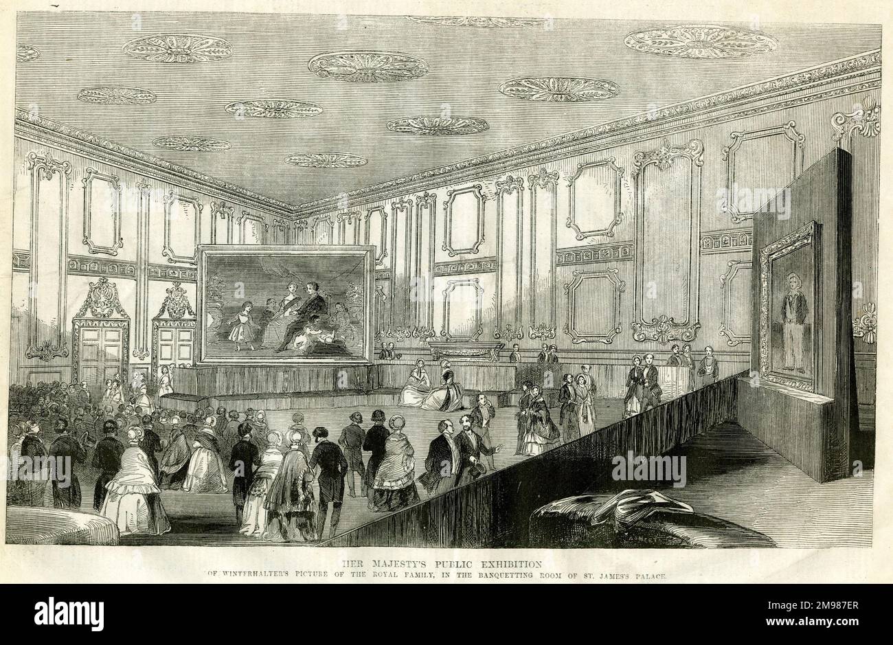 Mostra pubblica di sua Maestà, ritratto della famiglia reale di Winterhalter in mostra nella Banqueting Room del St James's Palace, Londra. Foto Stock