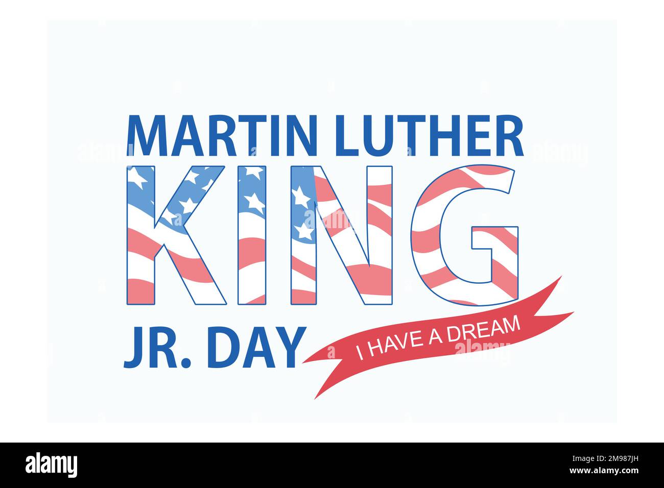 Biglietto d'auguri Martin Luther King Day, tipografia con stelle su sfondo blu scuro, disegno vettoriale piatto moderno Illustrazione Vettoriale