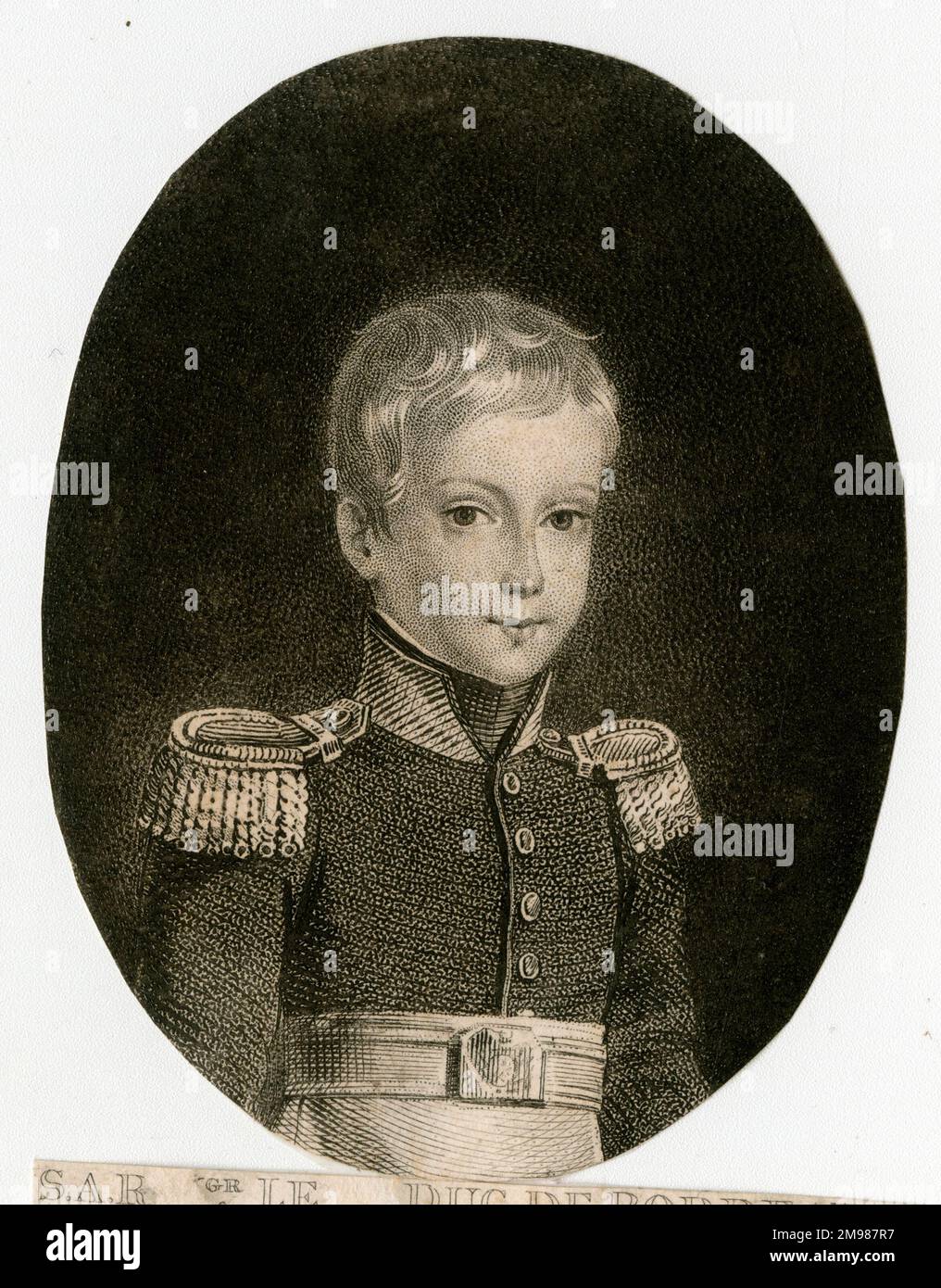 Enrico di Artois (1820-1883), duca di Bordeaux, conte di Chambord, nipote del re francese Carlo X. avrebbe dovuto succedergli, ma fu sostituito da Luigi Filippo. Visto qui come un ragazzo in uniforme. Foto Stock Enrico di Artois (1820-1883), duca di Bordeaux, conte di Chambord, nipote del re francese Carlo X. avrebbe dovuto succedergli, ma fu sostituito da Luigi Filippo. Visto qui come un ragazzo in uniforme. Foto Stock
