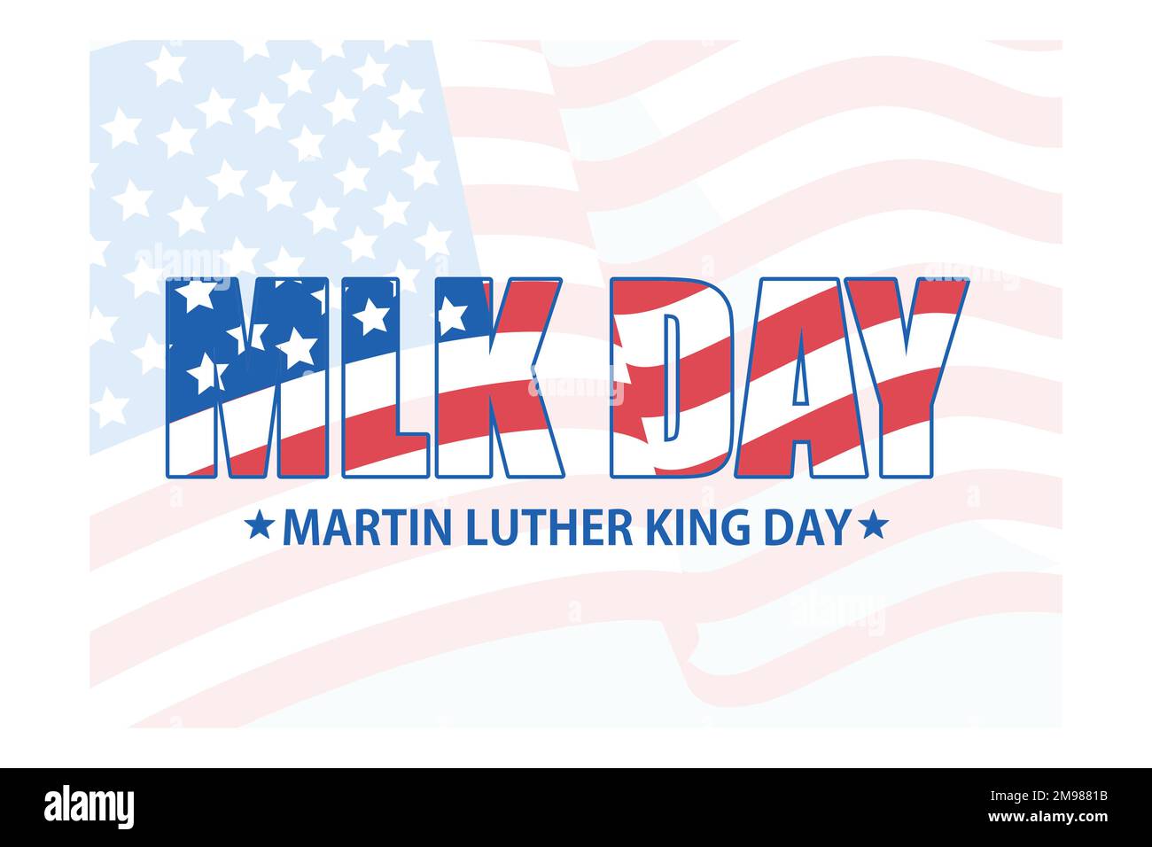 Martin Luther King Jr Disegno del biglietto d'auguri per la tipografia del giorno. MLK Day Lettering citazione di ispirazione, US flag, sfondo vettoriale blu scuro, vettore piatto m Illustrazione Vettoriale
