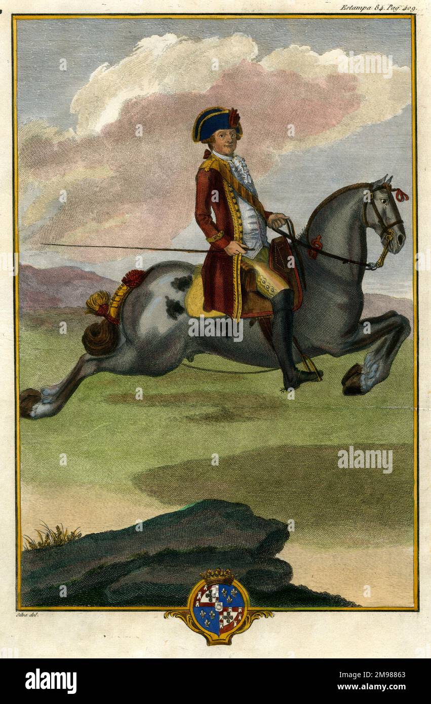 Manuel Carlos de Andrade (1755-1817), cavaliere della famiglia reale portoghese, nel suo libro, la luce dell'arte liberale e nobile dell'equitazione. Foto Stock