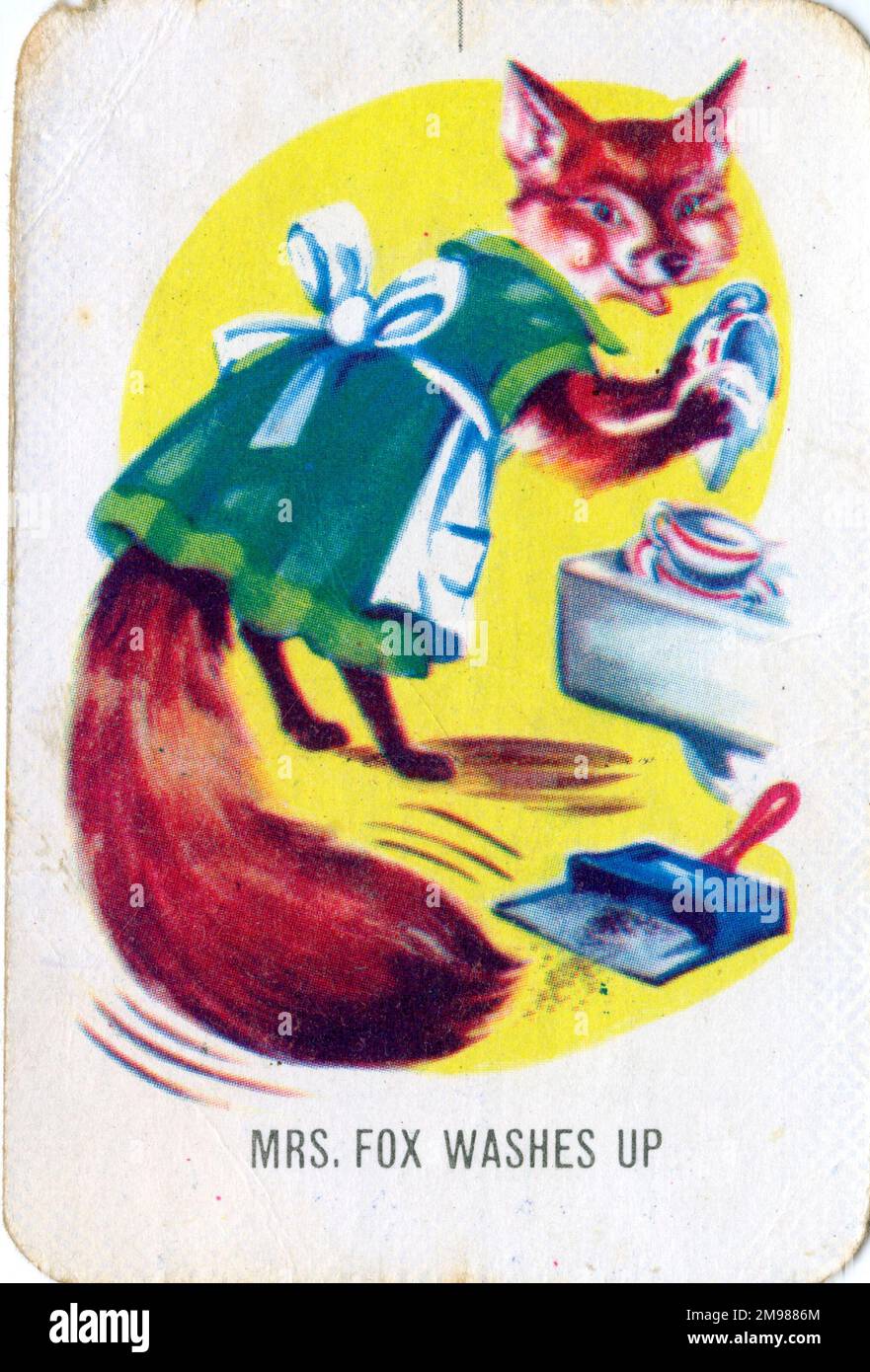 Vecchio gioco di carte Maid - Mrs Fox washes Up. Foto Stock