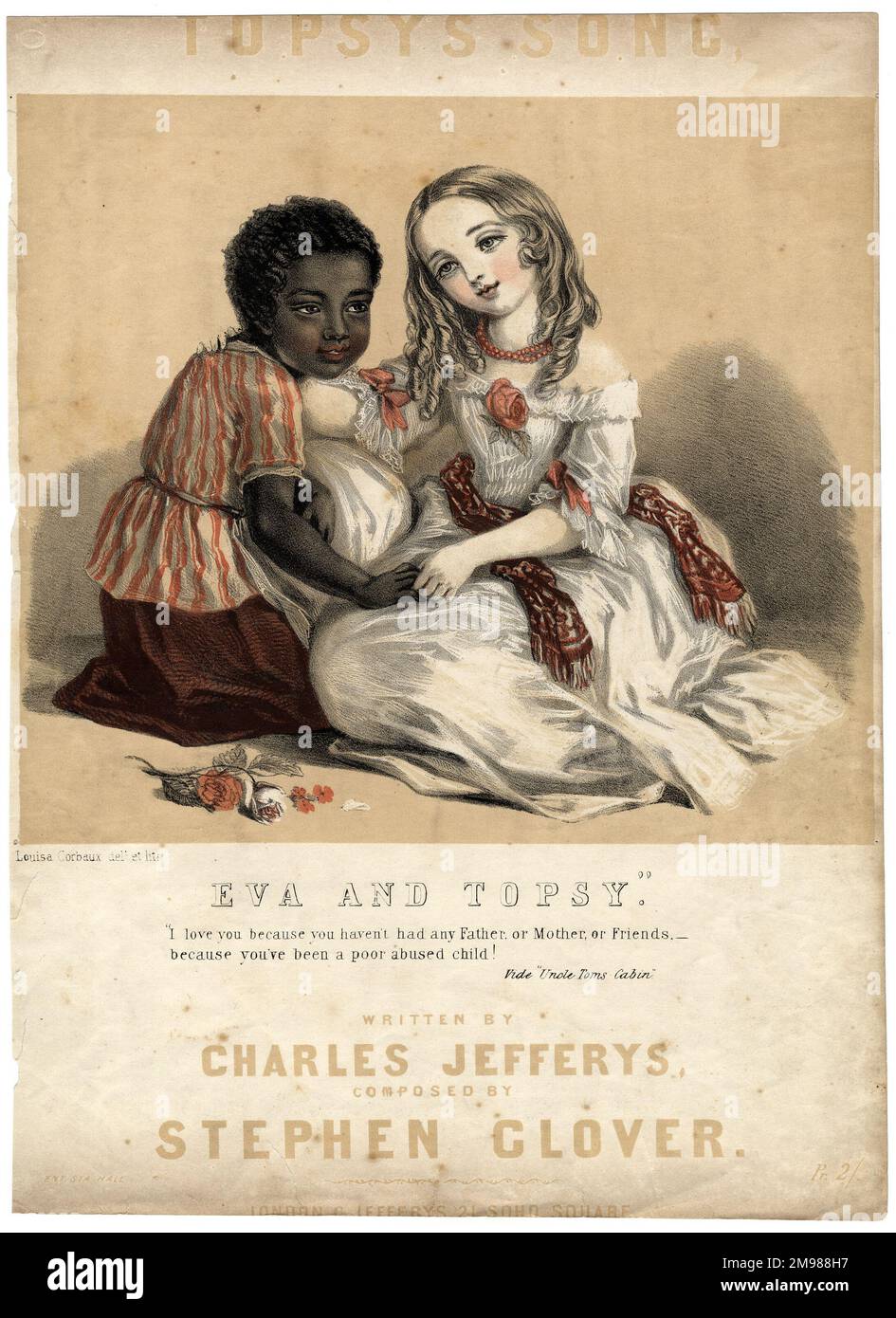 Copertina musicale, Topsy's Song (raffigurante Eva e Topsy del romanzo di Hariet Beecher Stowe, Uncle Tom's Cabin), con parole di Charles Jefferys e musica di Stephen Glover. Foto Stock
