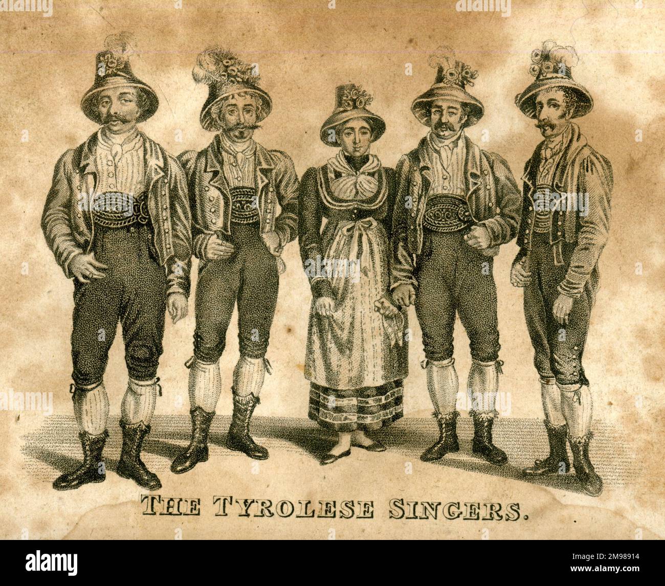 I cantanti tirolesi - un gruppo di quattro uomini e una donna. Foto Stock