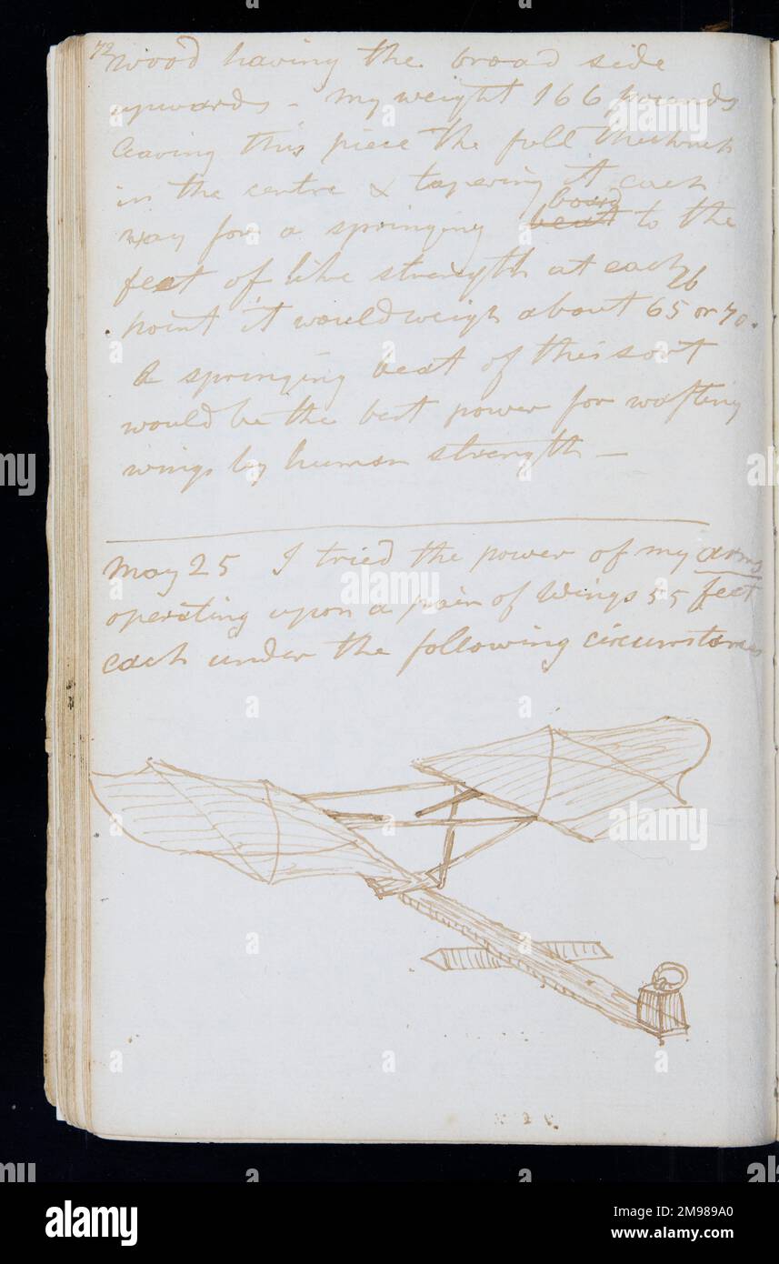 Pagina dal notebook originale di George Cayley (1773-1857) - prolifico ingegnere inglese e una delle persone più importanti nella storia dell'aeronautica. Foto Stock