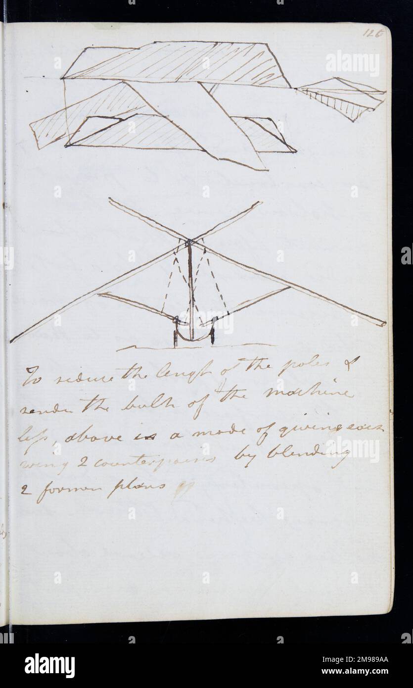 Pagina dal notebook originale di George Cayley (1773-1857) - prolifico ingegnere inglese e una delle persone più importanti nella storia dell'aeronautica. Foto Stock
