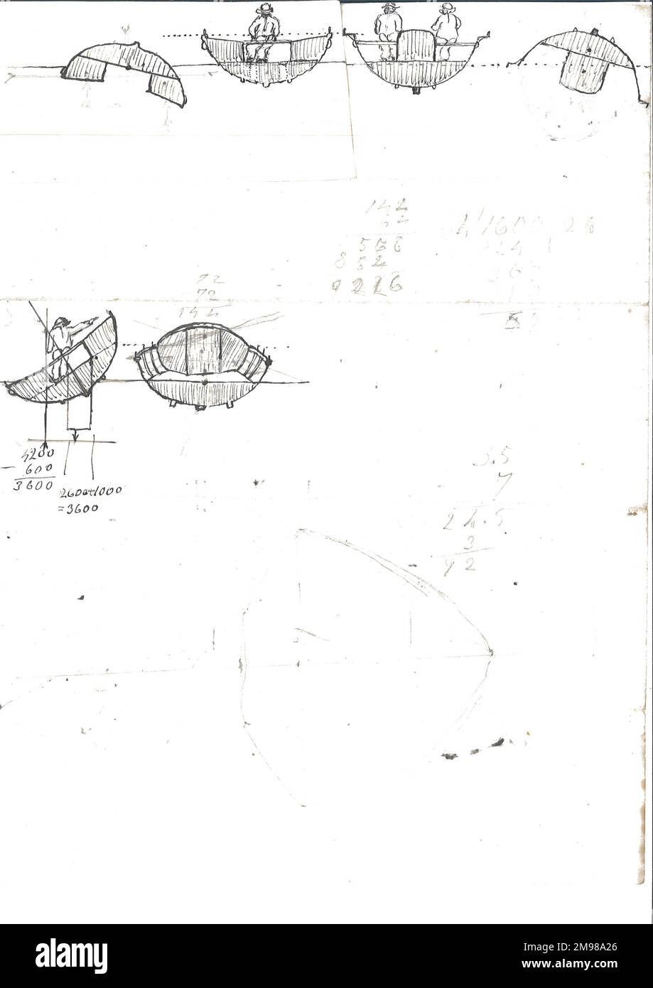 Disegno e progettazione di una scialuppa di salvataggio autogestita di Sir George Cayley. Foto Stock