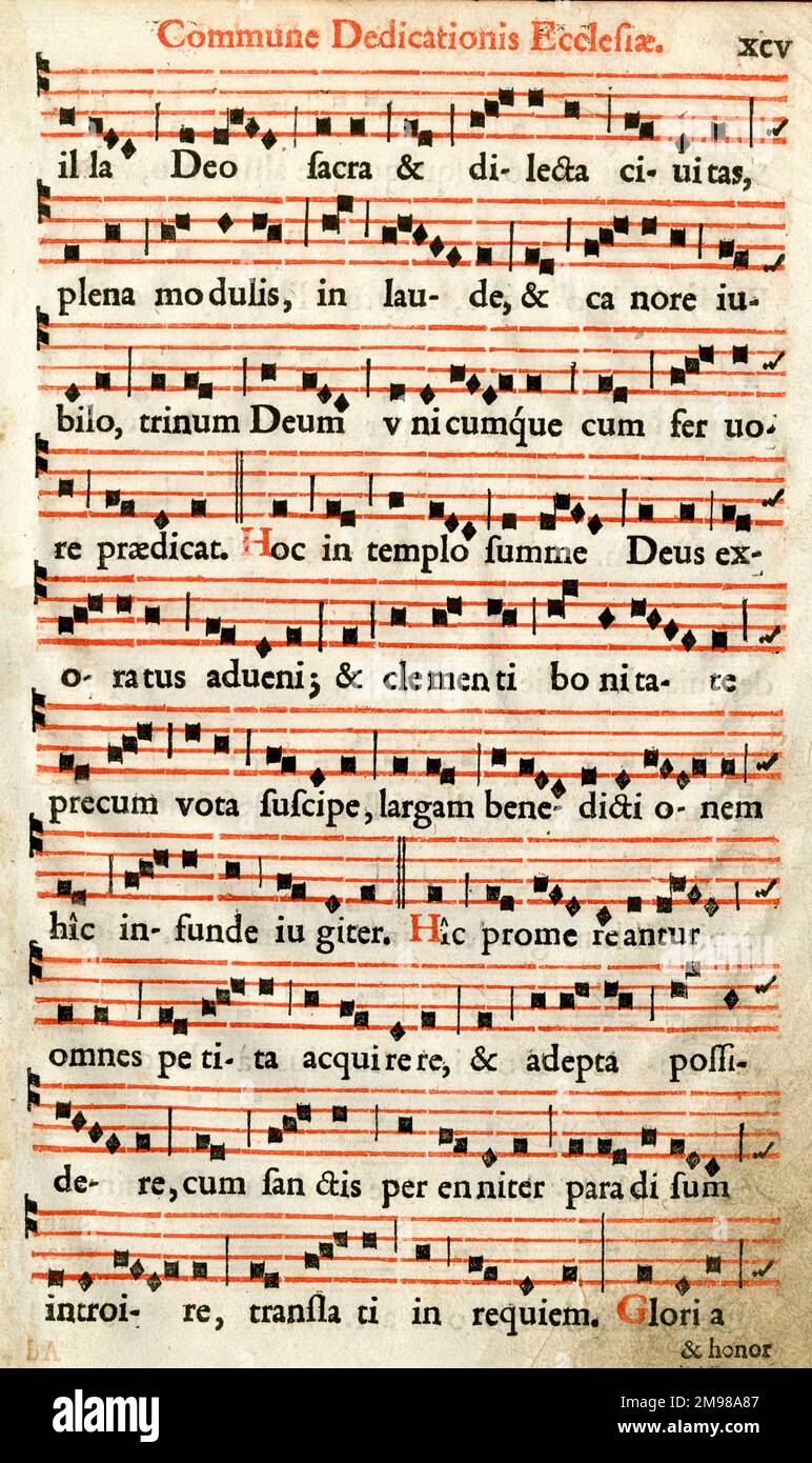 Pagina di musica per cantare nei servizi religiosi, comune Dedicationis Ecclesiae. Foto Stock