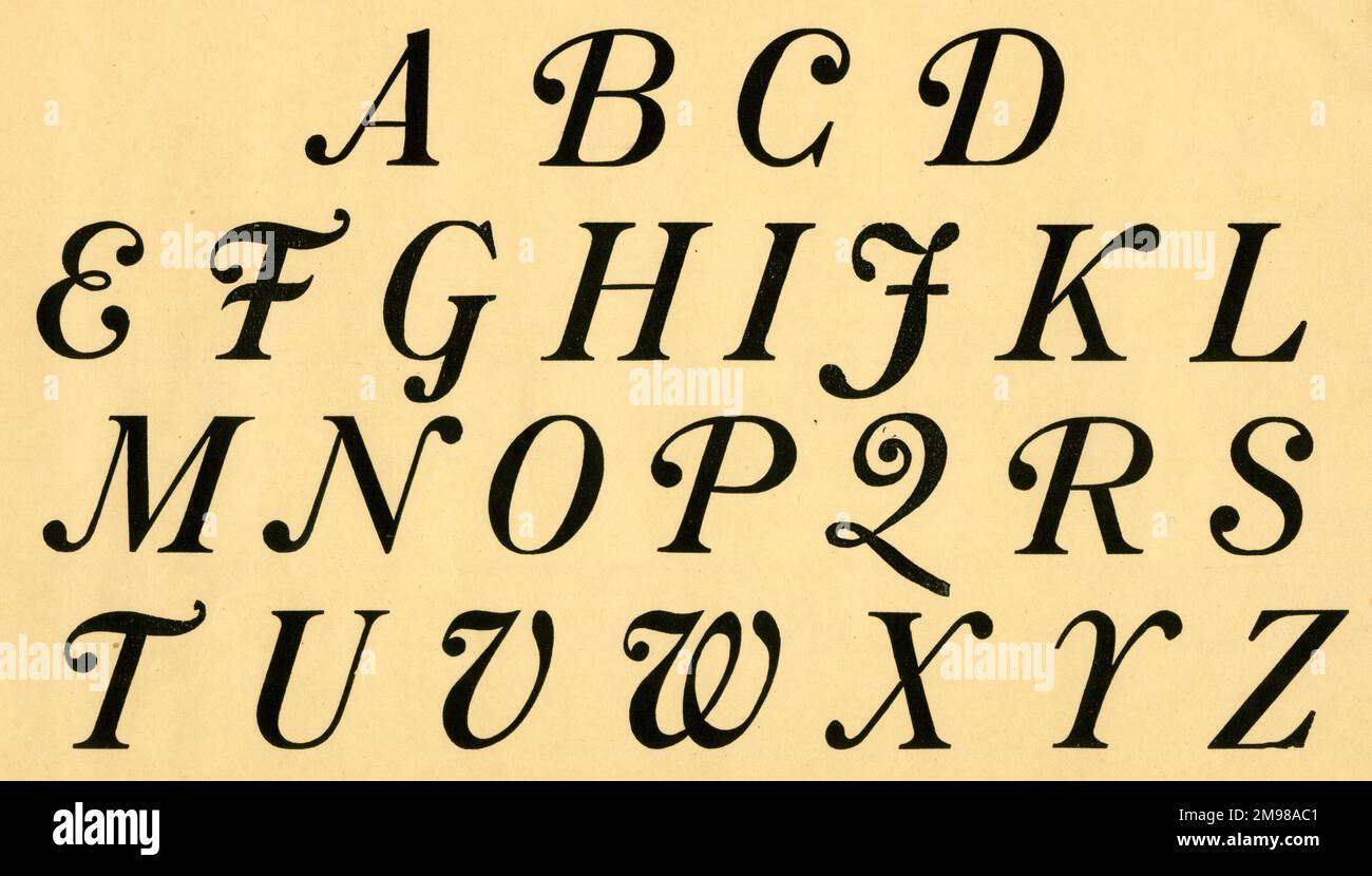 Alfabeto corsivo, script maiuscolo A-Z. Foto Stock
