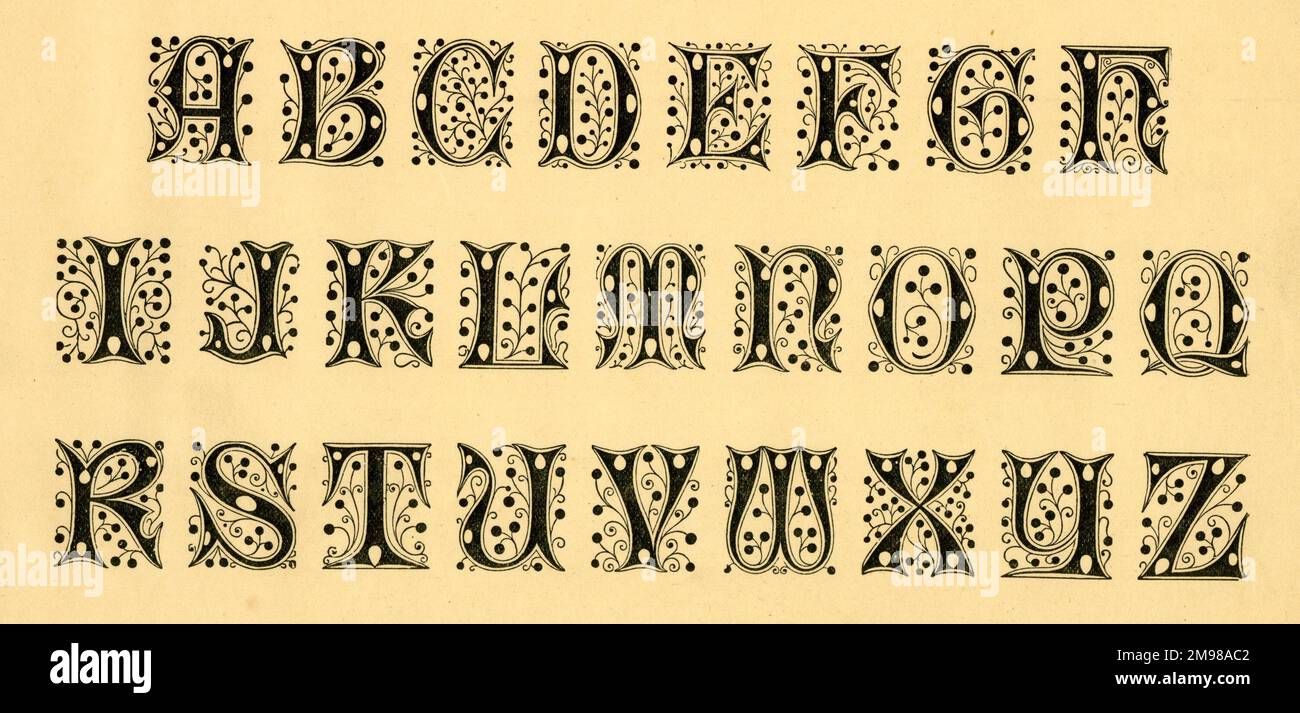 Iniziali dell'alfabeto, maiuscola ornata A-Z. Foto Stock
