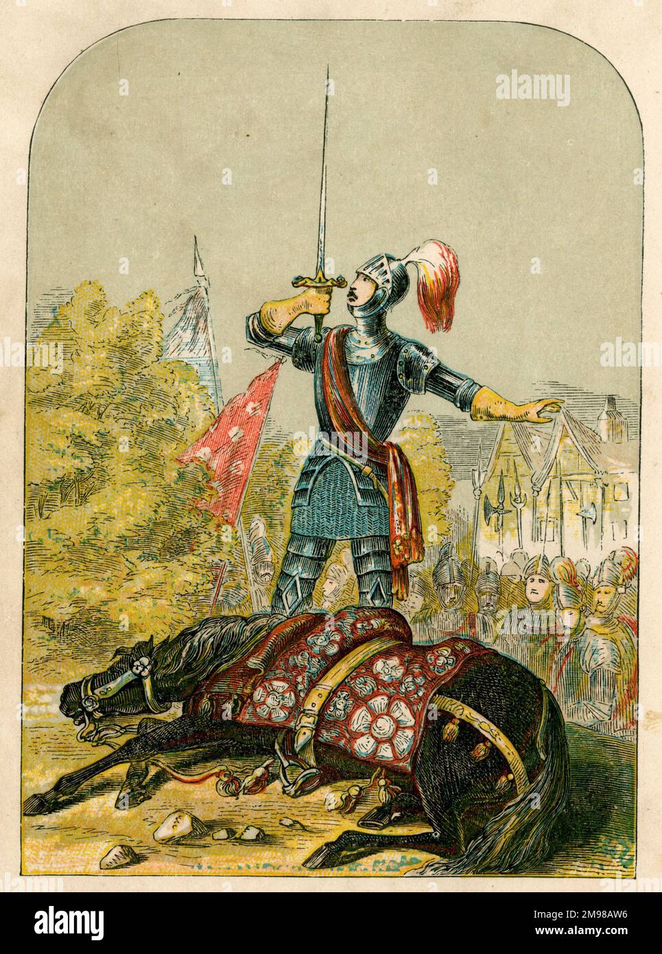 Richard Neville, 16th conte di Warwick, fa giuramento sulla sua spada dopo aver pugnalato il suo cavallo -- giurò che avrebbe conquistato o morì nel campo di battaglia, nella battaglia di Ferrybridge, durante le Guerre delle Rose. (Questo potrebbe essere mito piuttosto che fatto.) Foto Stock
