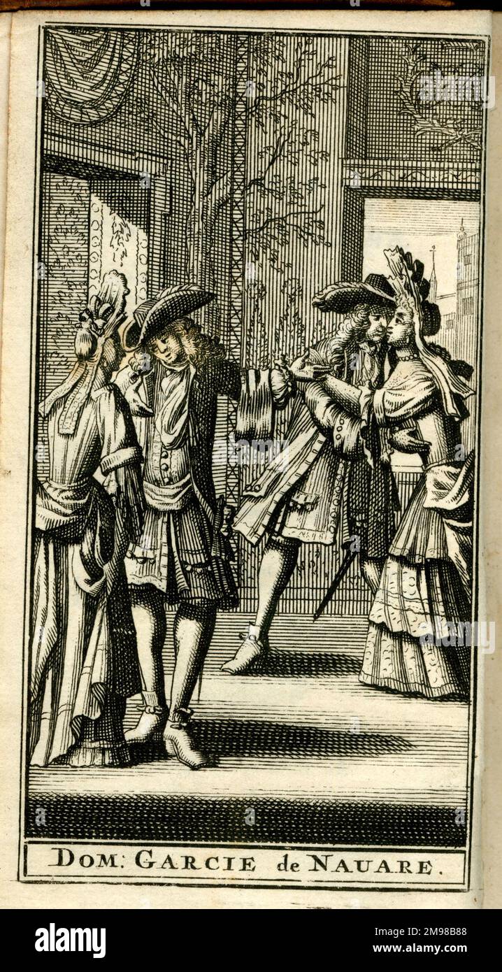 Scena della commedia di Moliere, Dom Garcie de Navarre ou le Prince Jaloux, suonata per la prima volta nel 1661. Foto Stock