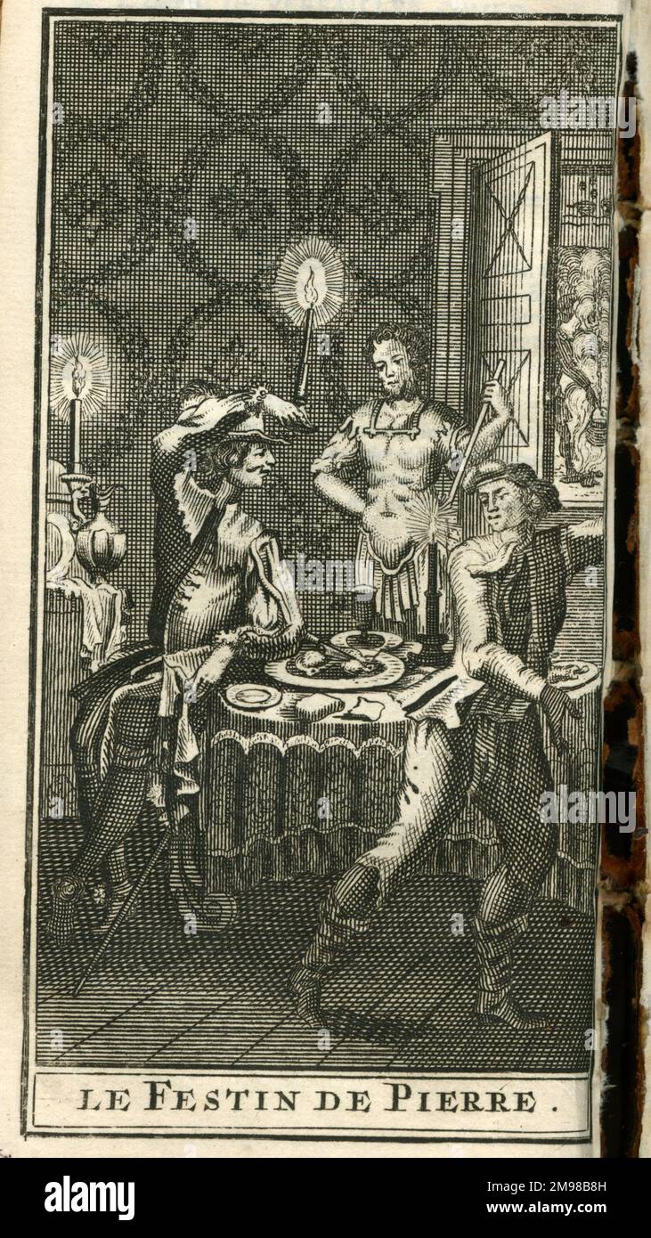 Scena della commedia di Moliere, Dom Juan, ou le Festin de Pierre, suonata per la prima volta nel 1665. Foto Stock