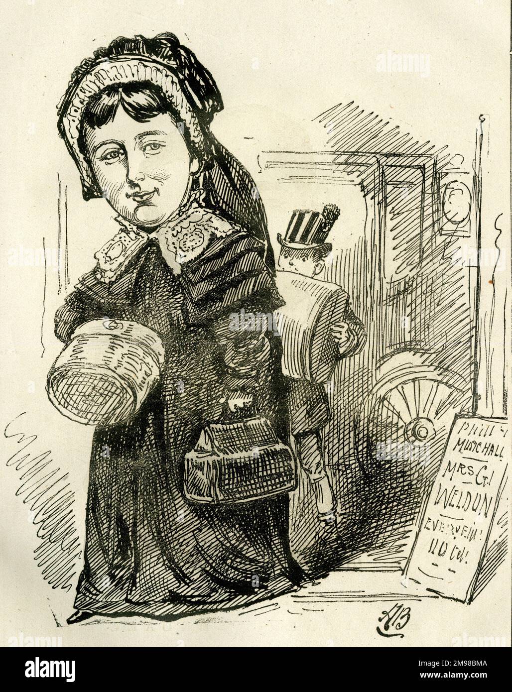Cartone animato, signora Weldon nel suo ultimo ruolo -- Mad? Non molto. Georgina Weldon (1837-1914), cantante classica, è stata spesso coinvolta in cause legali e casi di diffamazione con altri, a volte con il risultato della sua prigionia. Foto Stock