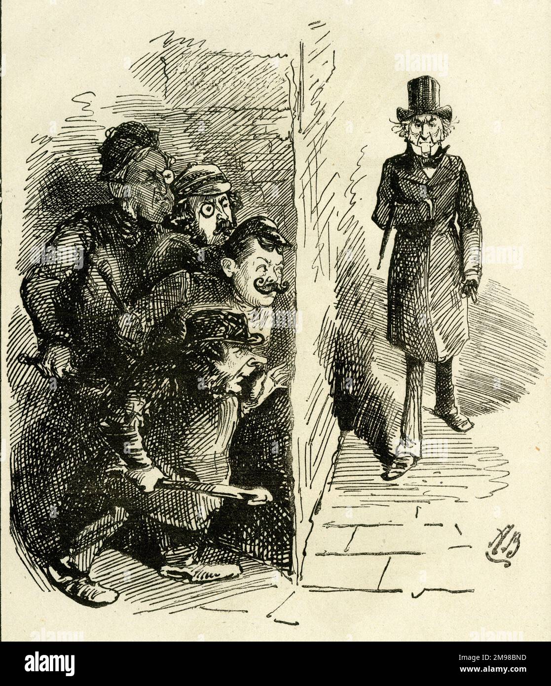 Cartoon, Bashers della prossima settimana -- in attesa del Vecchio uomo. Mostrando William Edart Gladstone, primo ministro liberale, con ruffian parlamentari che lo aspettano dietro un angolo. Foto Stock