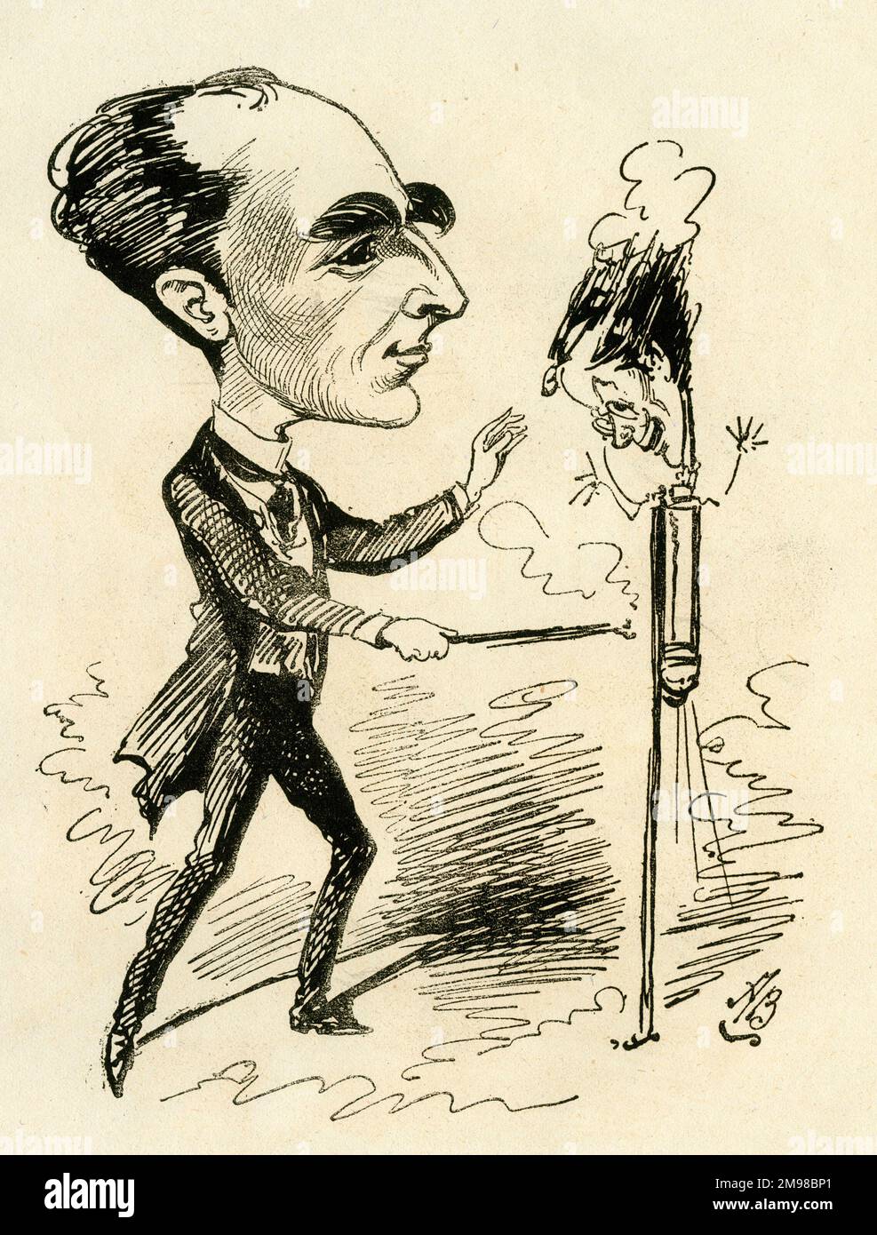 Cartoon, The Gaiety Rocket, con la caricatura di Sir Arthur Wing Pinero (1855-1934), attore, drammaturgo e sceneggiatore inglese, la cui opera, The Rocket, era in produzione al Gaiety Theatre all'epoca. Foto Stock