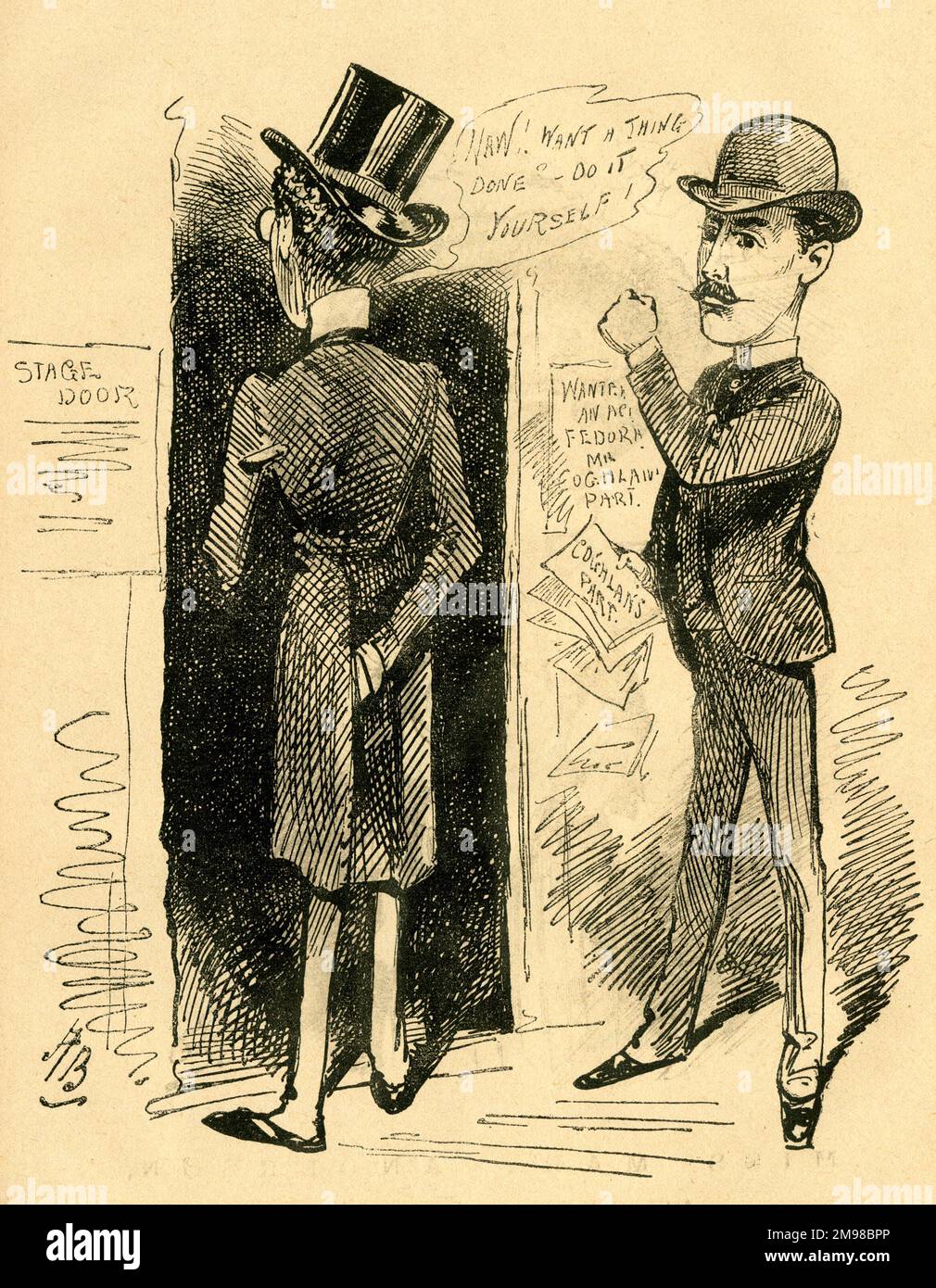 Cartoon, Un nuovo uomo da parte di Oldacre. Un riferimento ad una commedia a tre atti intitolata il candidato, al Criterion Theatre di Londra, con la parte principale di Lord Oldacre suonata dall'attore e direttore teatrale Charles Wyndham (1837-1919). Foto Stock