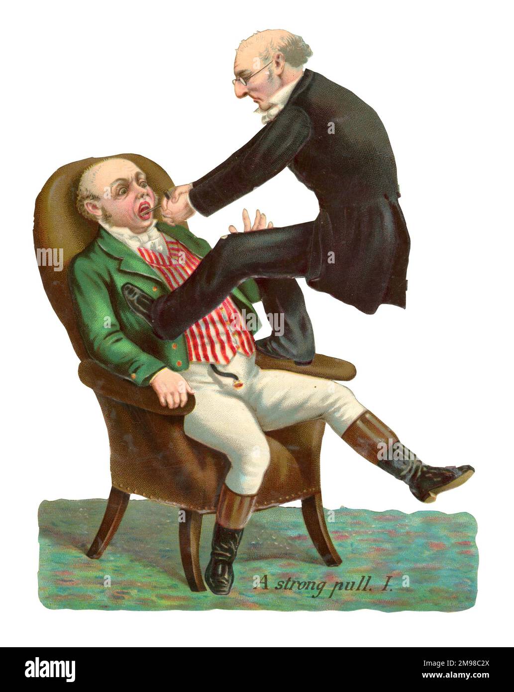 Rottami vittoriani - dentista che tira un dente. Foto Stock