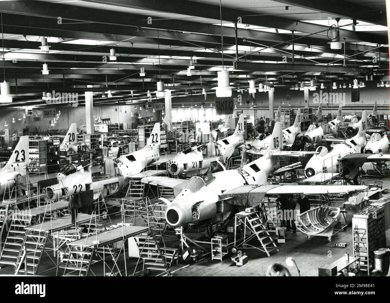 Saab J29 in produzione presso lo stabilimento di Saab's link”ping. Foto Stock