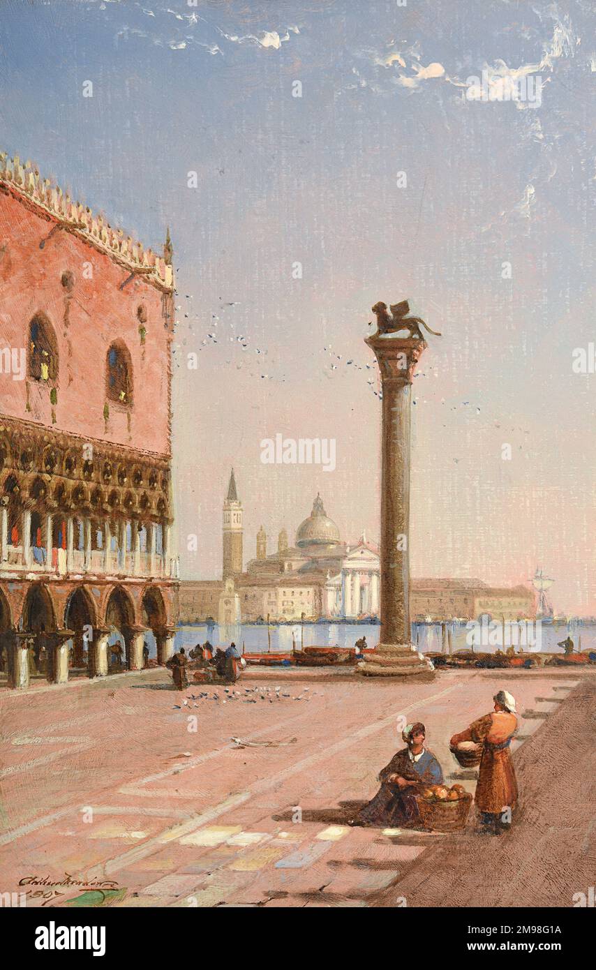 Il Leone alato di Piazza San Marco, Venezia, Italia di Arthur Joseph Meadows (1843-1907). Foto Stock