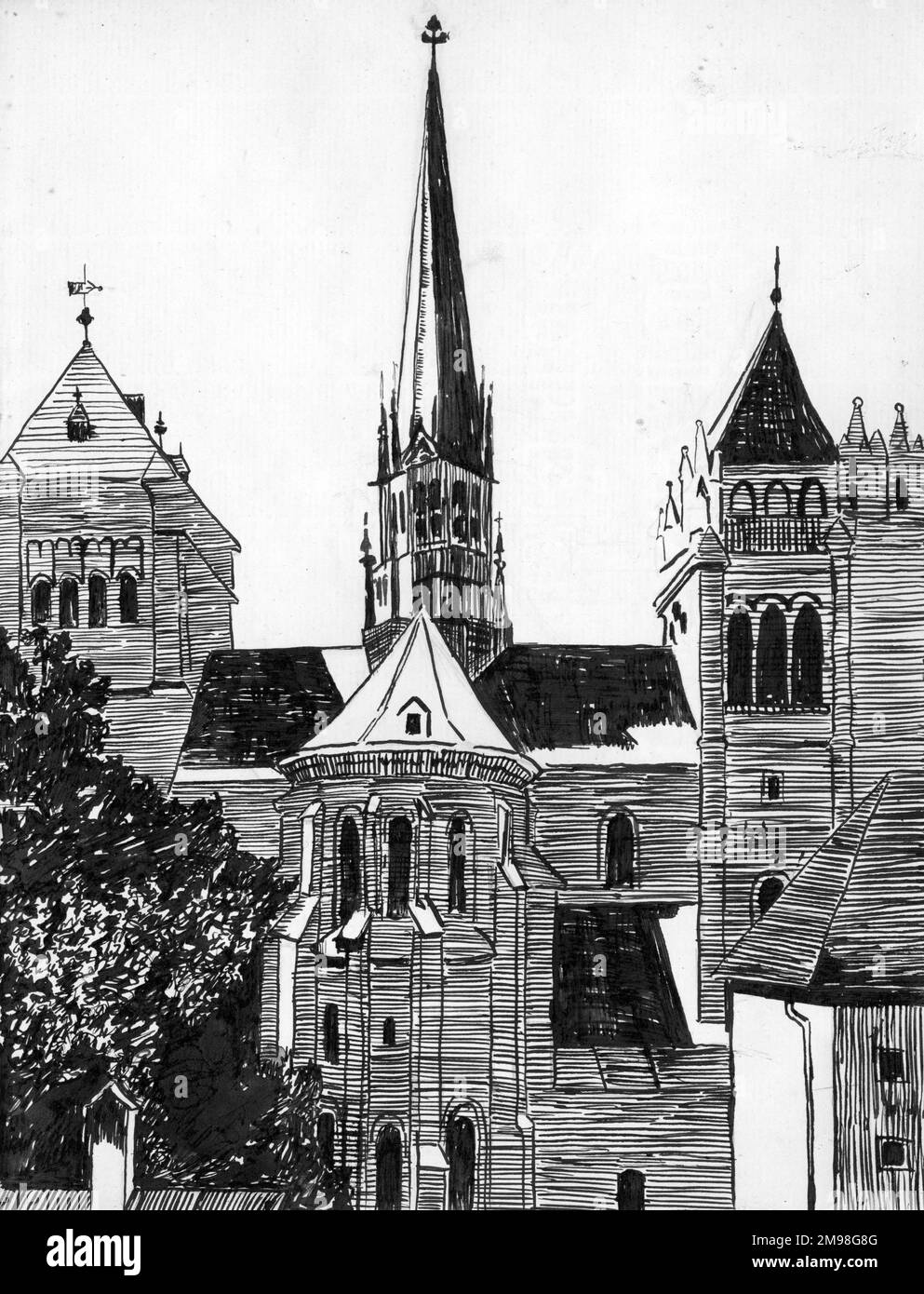 Disegno a penna e inchiostro di Harold Auerbach, Ginevra, Svizzera, aprile 1910. Foto Stock