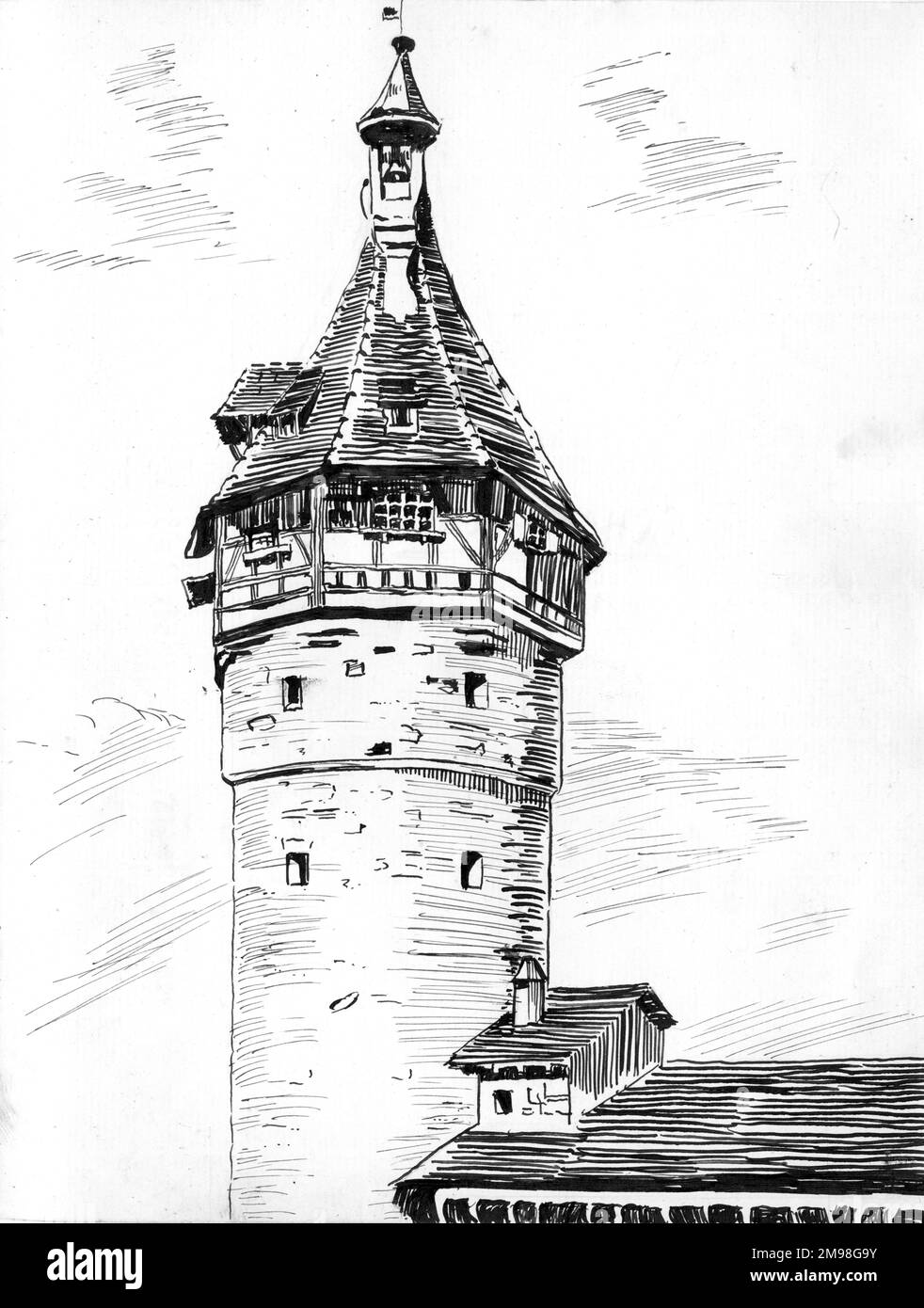 Disegno a penna e inchiostro di Harold Auerbach, Schaffhausen, Svizzera, maggio 1910. Foto Stock