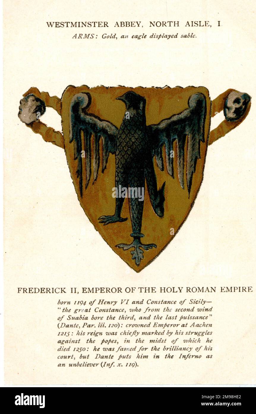 Arms araldici, Abbazia di Westminster, Londra - North Aisle, i - Imperatore del Sacro Romano Impero, Federico II Foto Stock