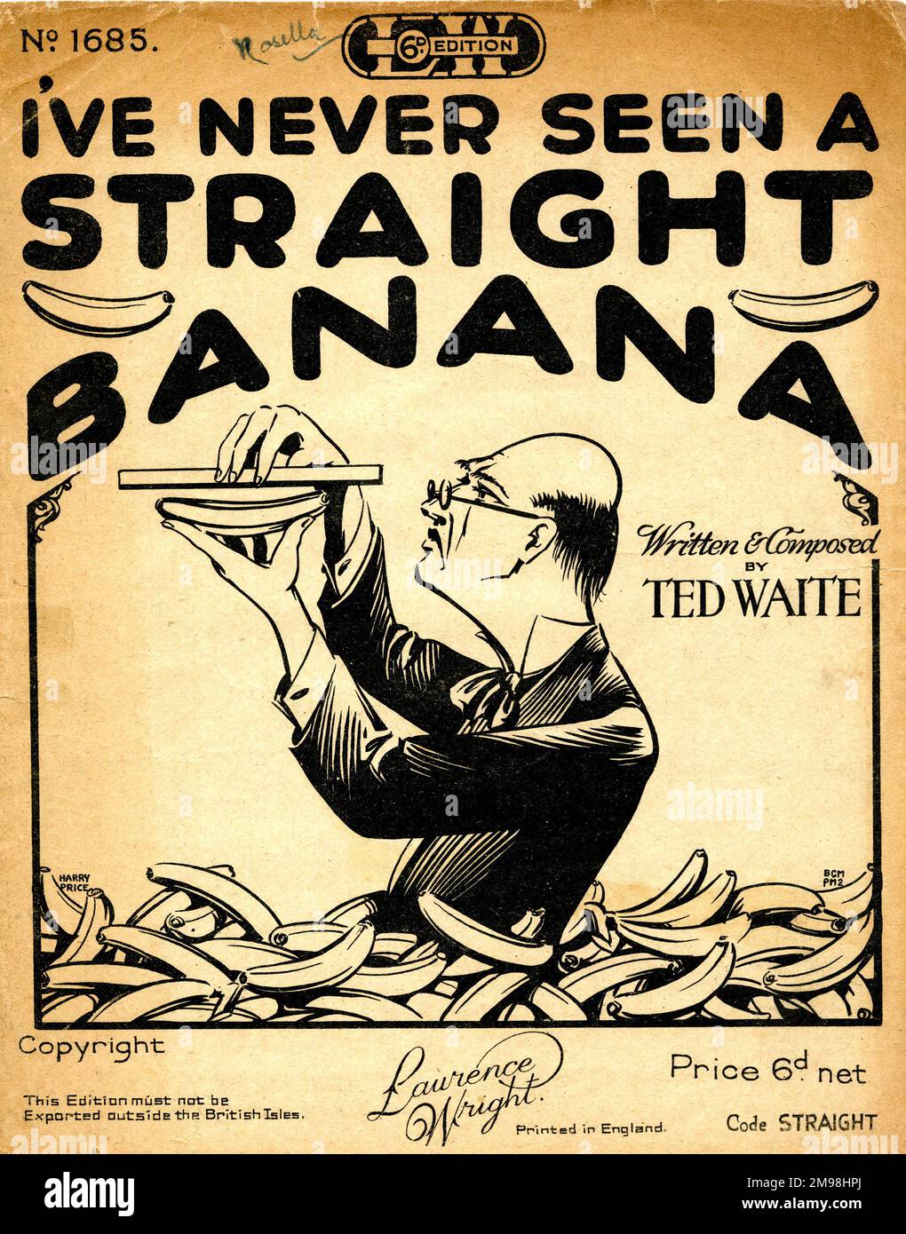 Copertina musicale, non ho mai visto una banana diritta, parole e musica di Ted Waite Foto Stock