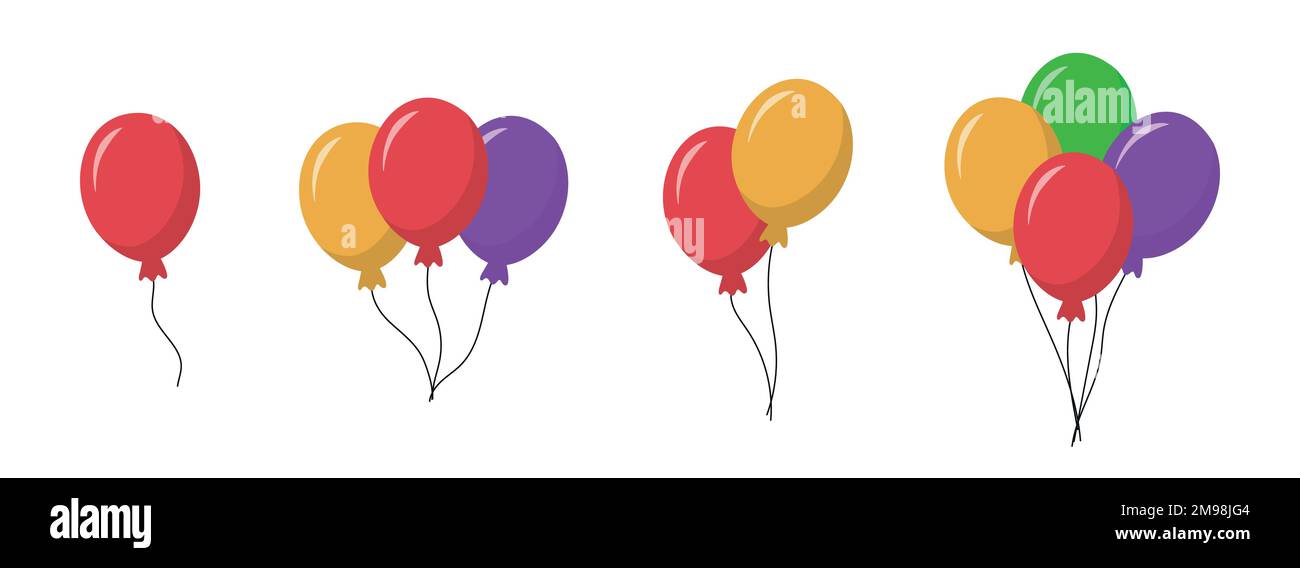 Mazzo di palloncini partito simbolo volare decorazione palloncini vettore icona set Illustrazione Vettoriale