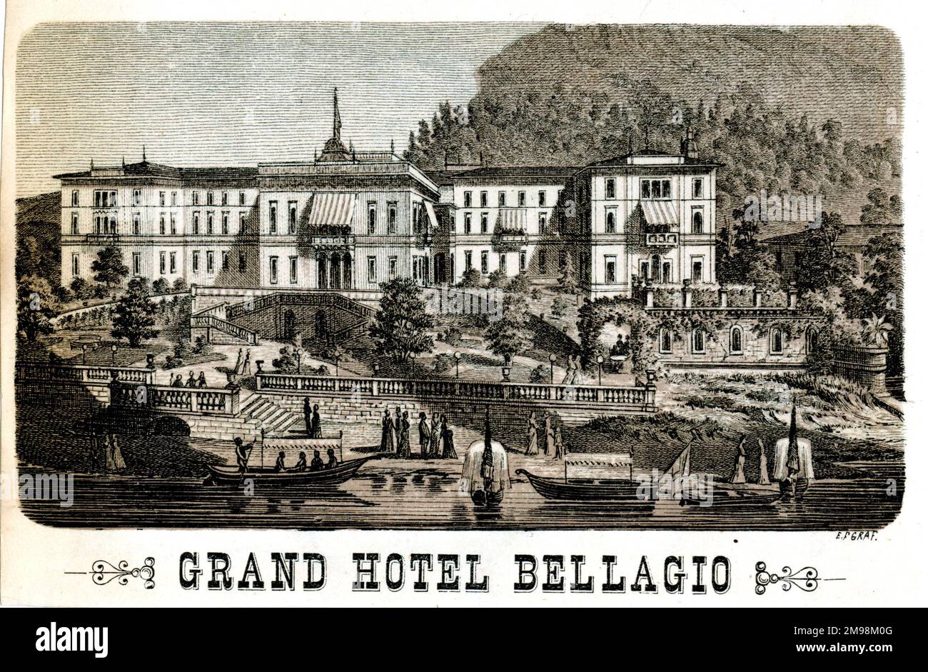 Carta pubblicitaria, Hotel Bellagio, Lago di Como, Italia. Foto Stock