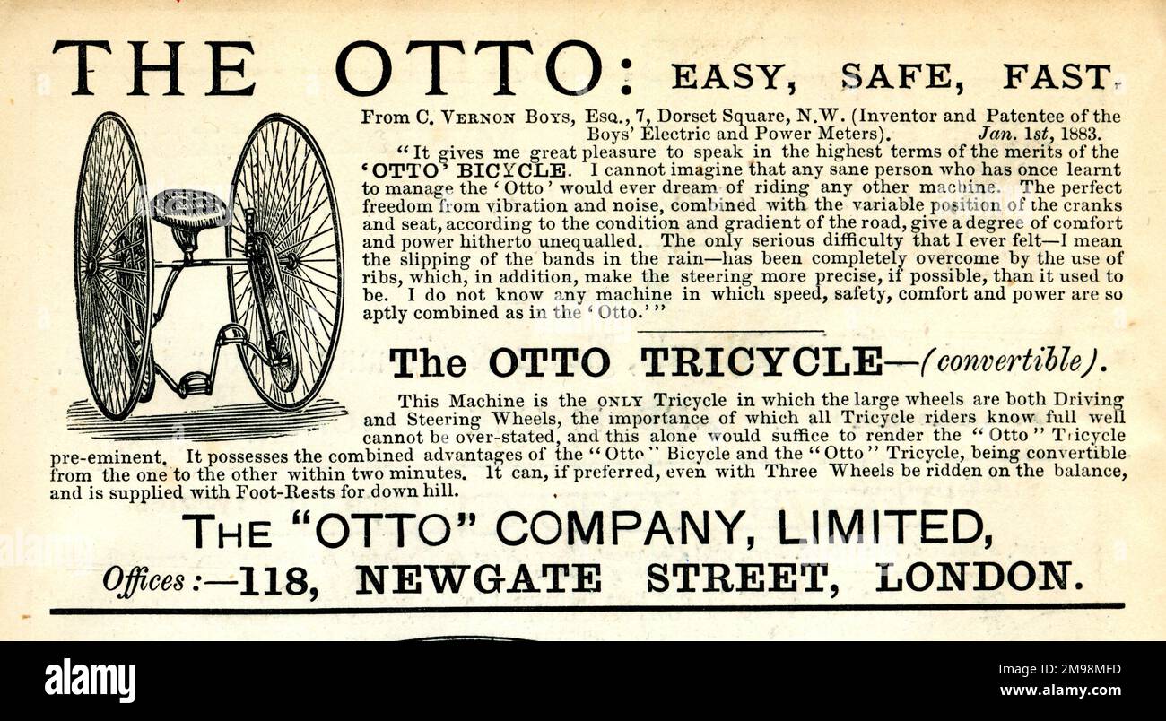 Pubblicità, The otto Company Limited, Newgate Street, Londra, raffigurante il triciclo otto. Foto Stock