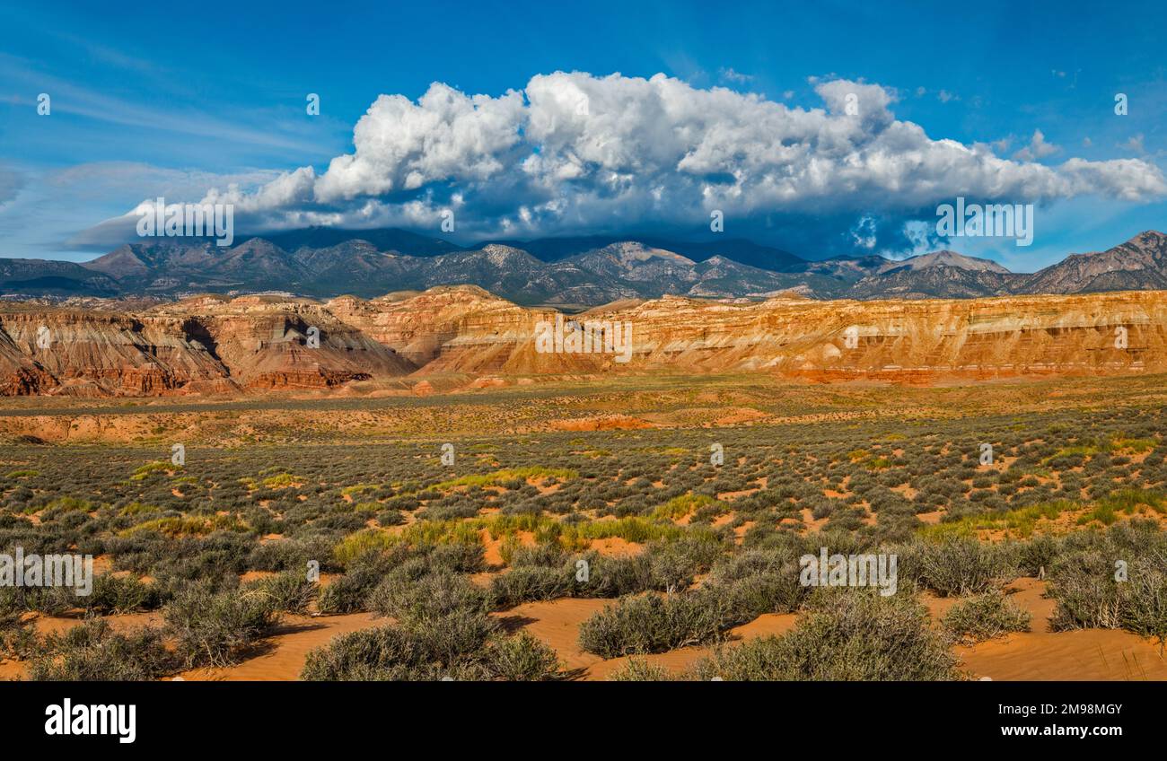 Henry Mountains, vista dal Trail of the Ancients, noto anche come Bicentenial Highway (autostrada Utah 95), a sud di Hanksville, Utah, USA Foto Stock