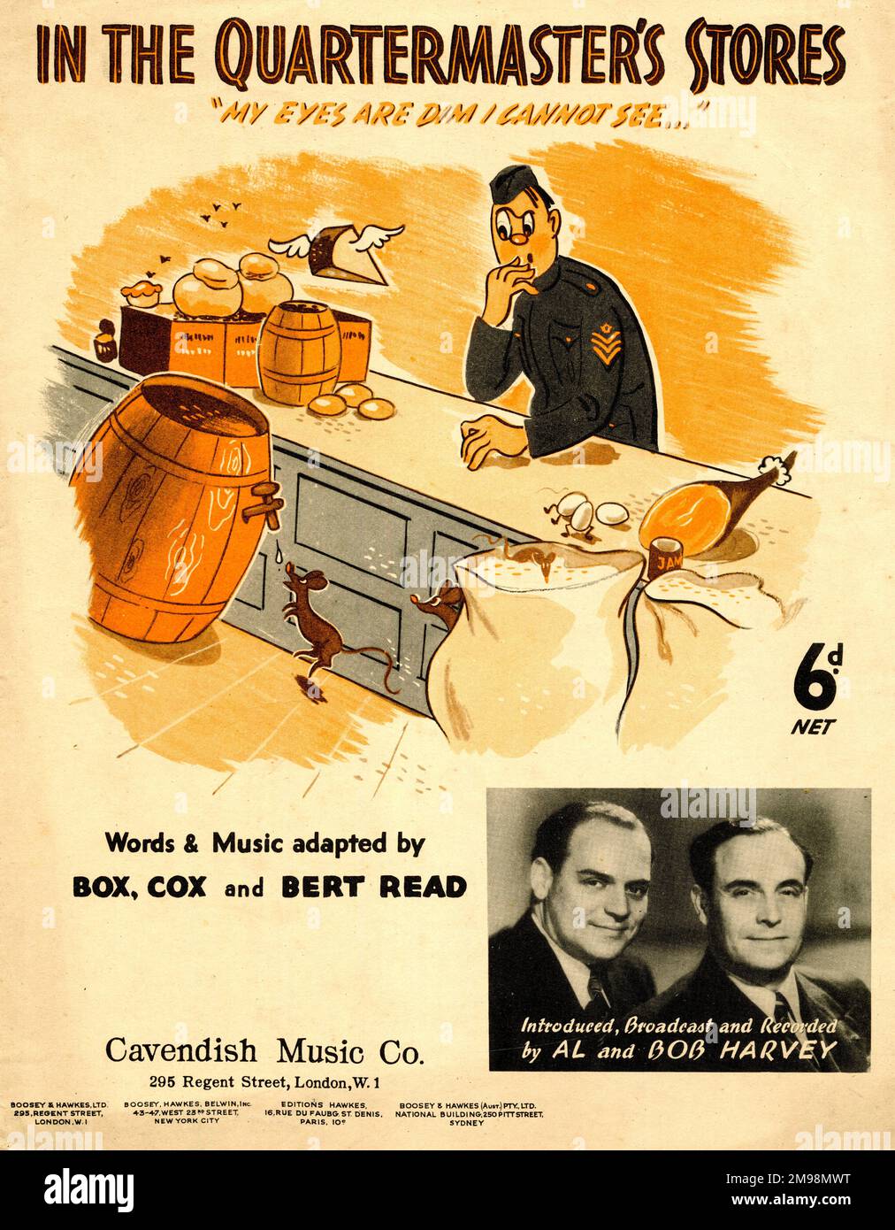 Copertina musicale, nei Quartermaster's Stores (My Eyes are Dim i cannot SEE), parole e musica adattati da Box, Cox e Bert Read. Foto Stock
