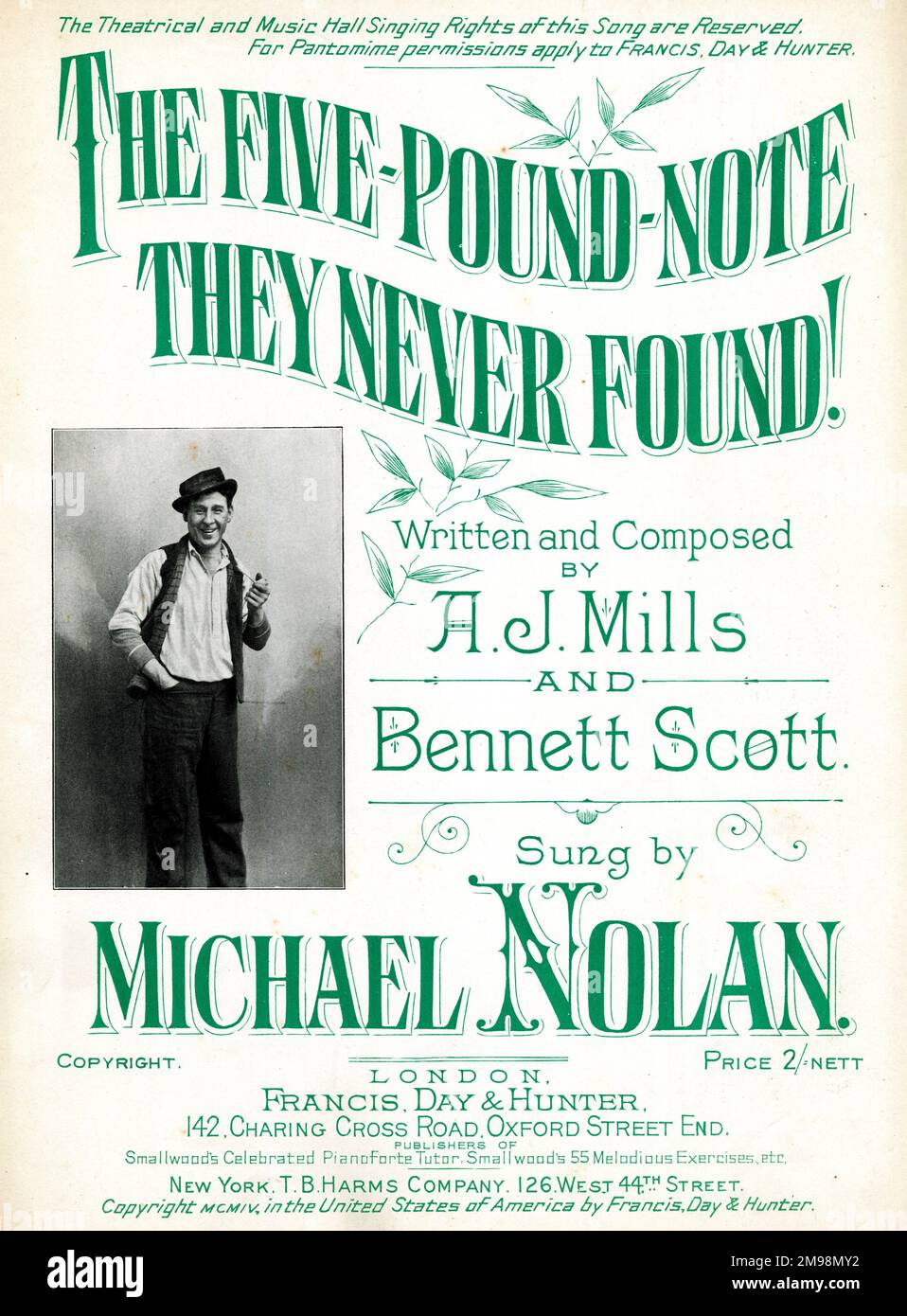 Copertina musicale, la Five-Pound-Note che non hanno mai trovato, scritta e composta da Un J Mills e Bennett Scott, cantati da Michael Nolan. Foto Stock