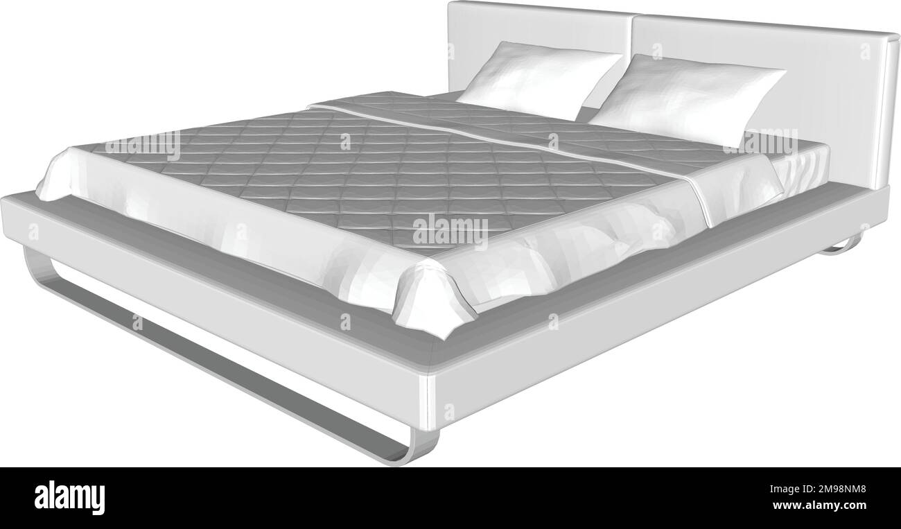3d render di letto moderno su sfondo bianco Illustrazione Vettoriale
