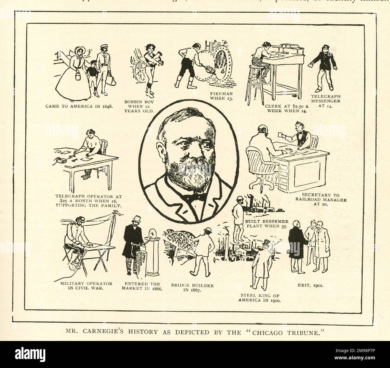 La storia di Andrew Carnegie come rappresentata dalla Tribune di Chicago -- la vita movimentata di un uomo fatto da sé. Foto Stock