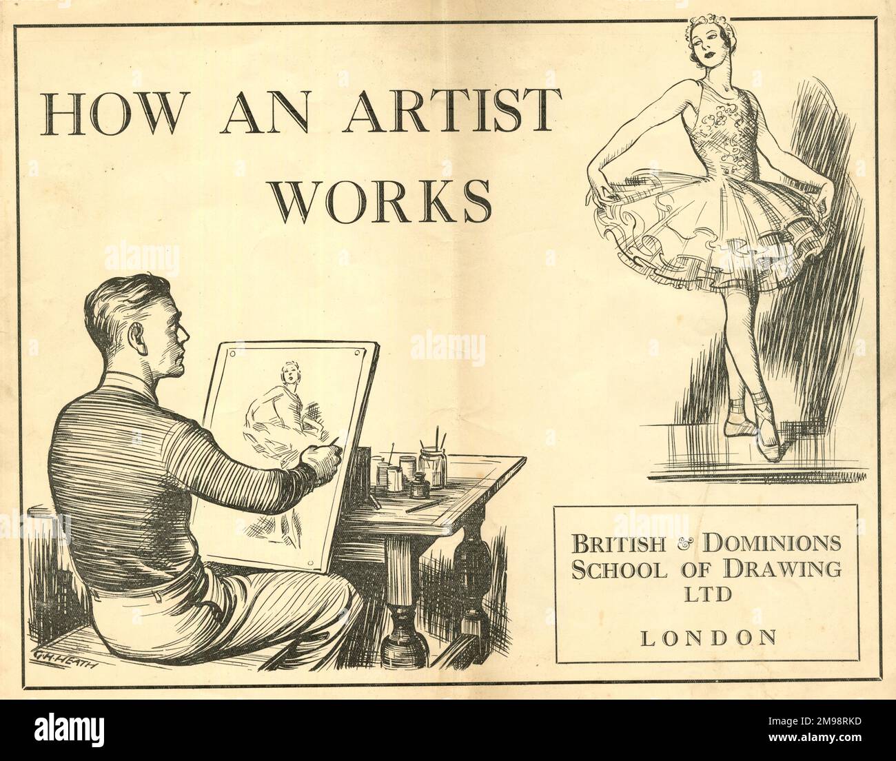 How an Artist Works, British & Dominions School of Drawing Ltd, Londra. mostra un artista che disegna una ballerina. Foto Stock