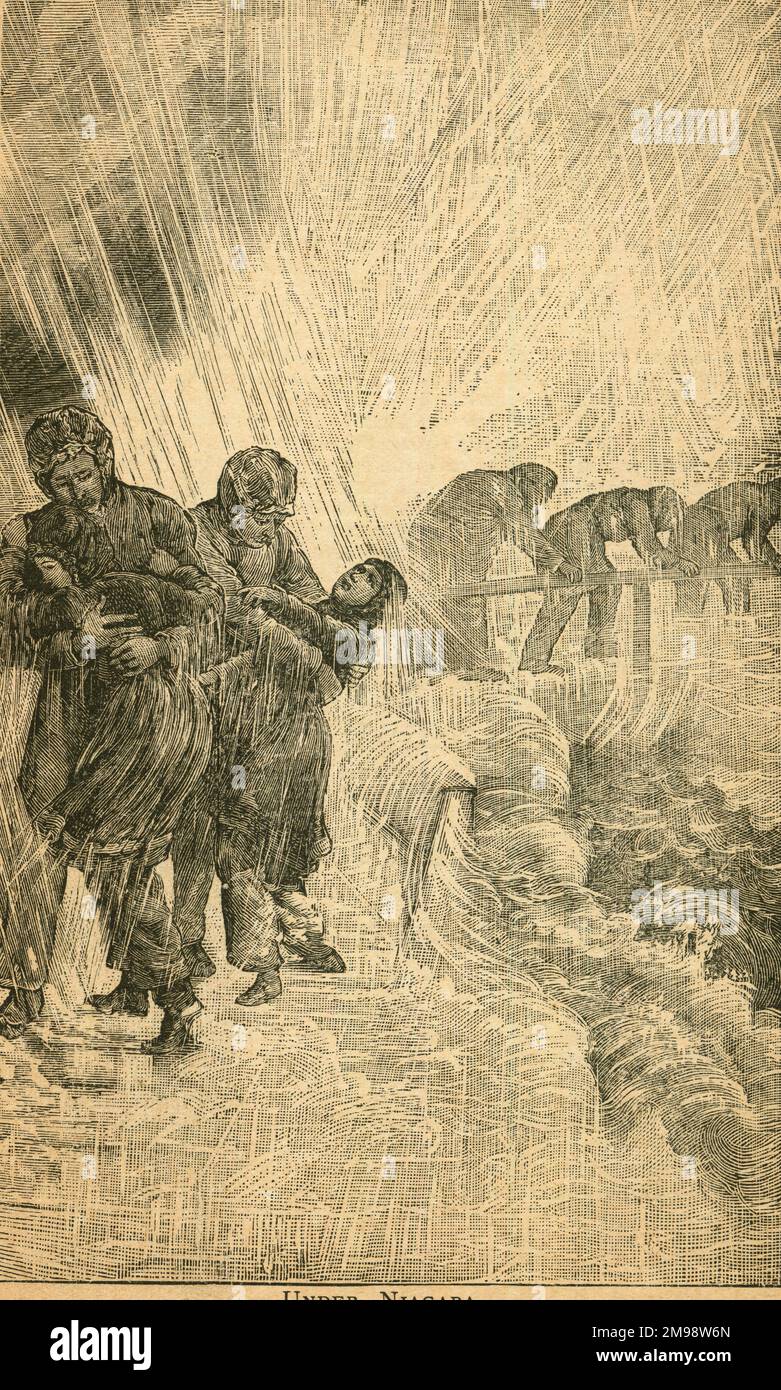 Sotto le Cascate del Niagara al confine canadese con l'America. Foto Stock