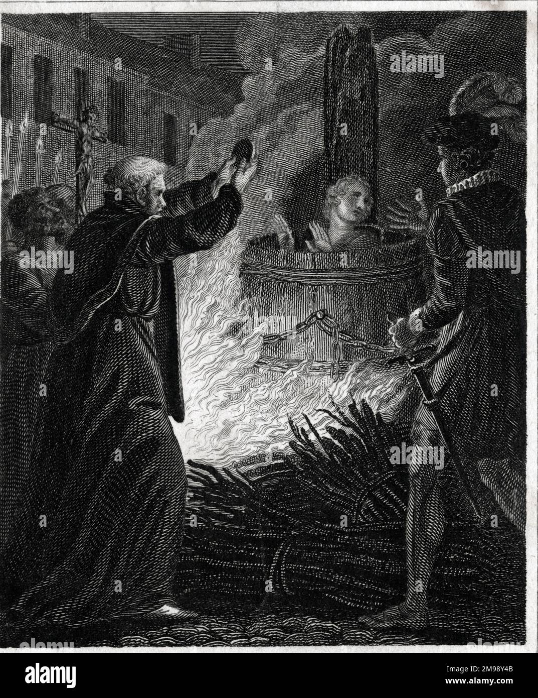 John Badby bruciò in un barile a Smithfield, Londra, come martire di Lollard, per negazione della transustanziazione. Foto Stock